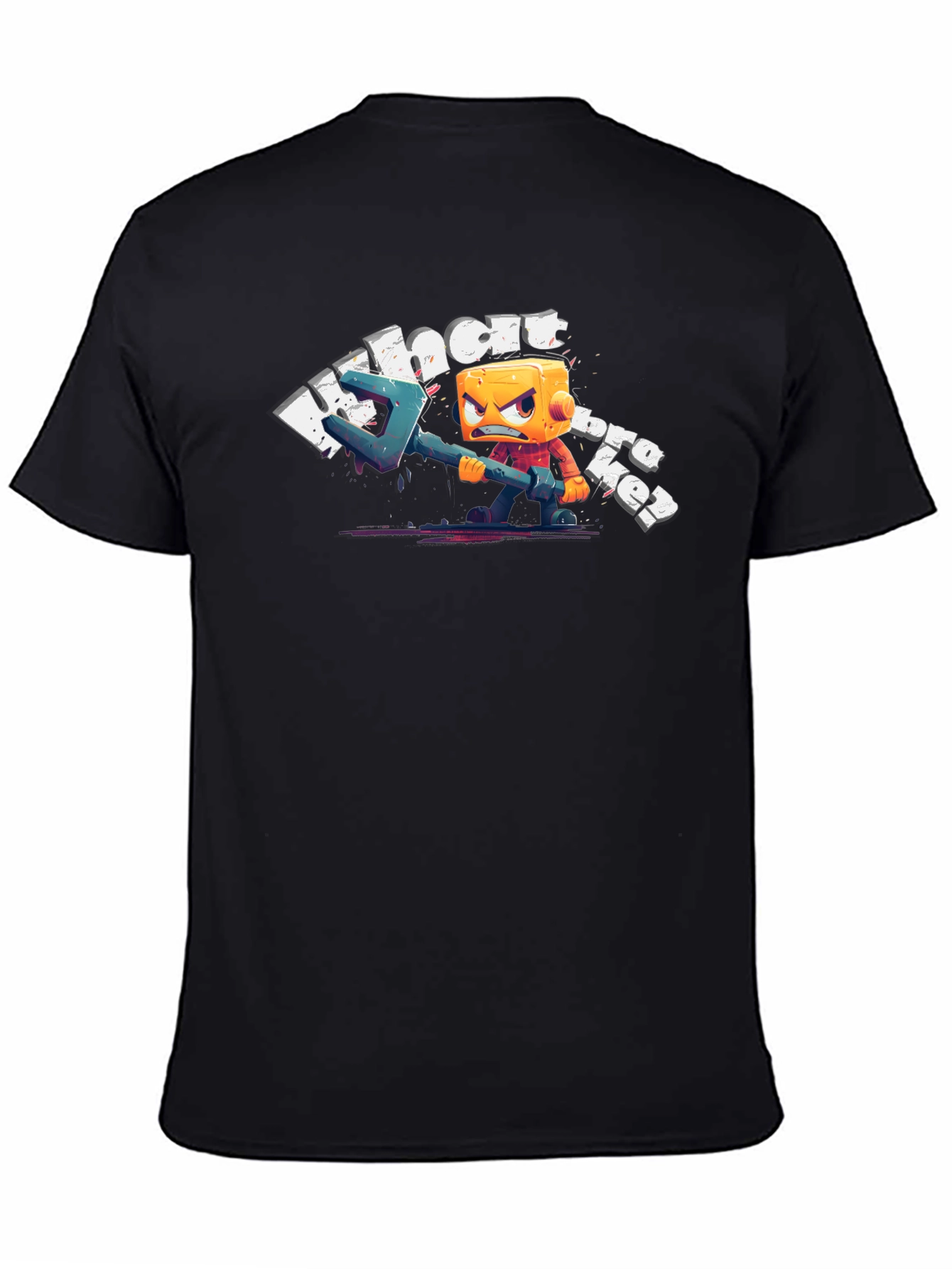 Angry Cube Character on Black Tee