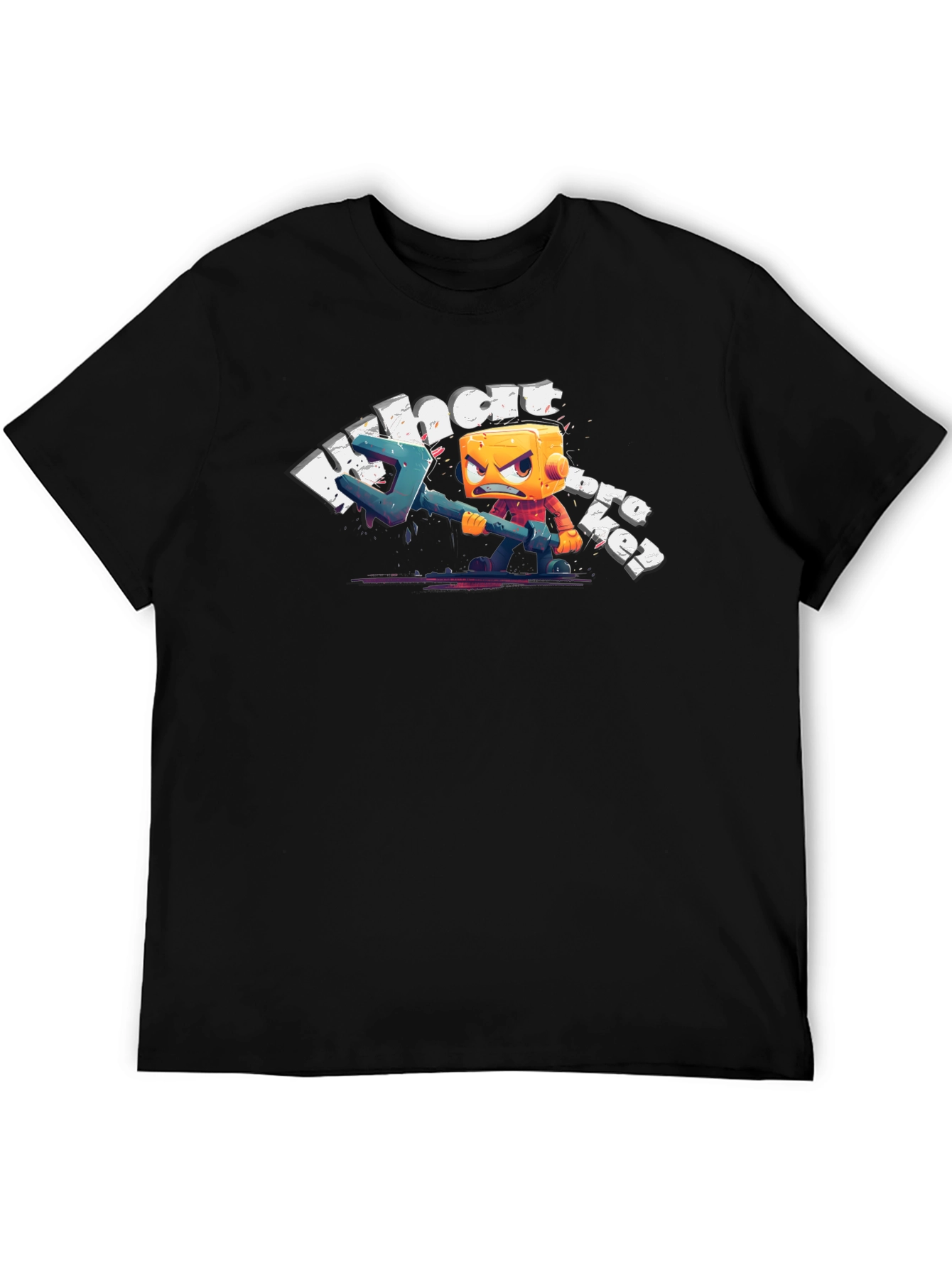 Angry Cube Character on Black Tee