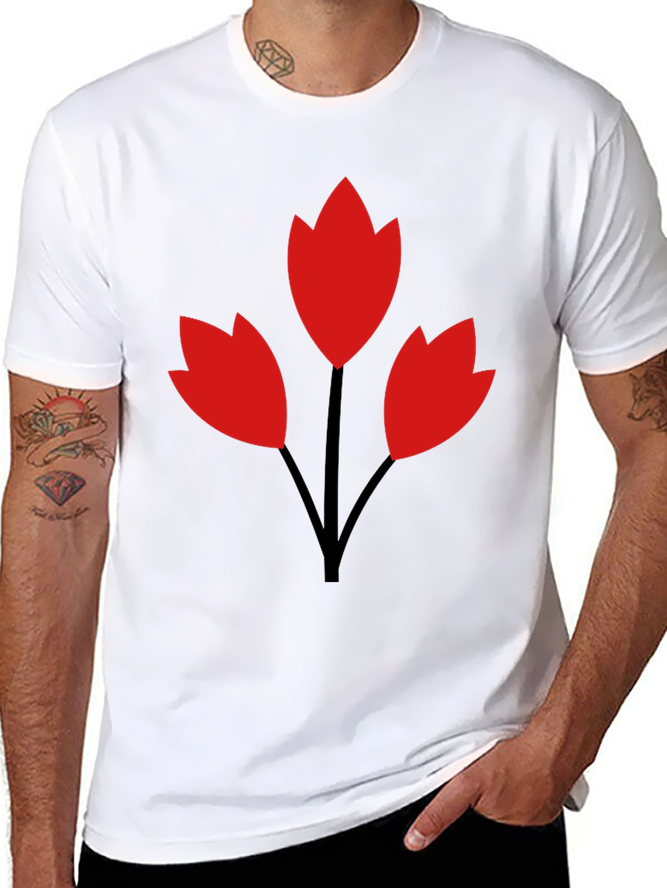 Red Flower Black Tee - Stylish Casual Wear