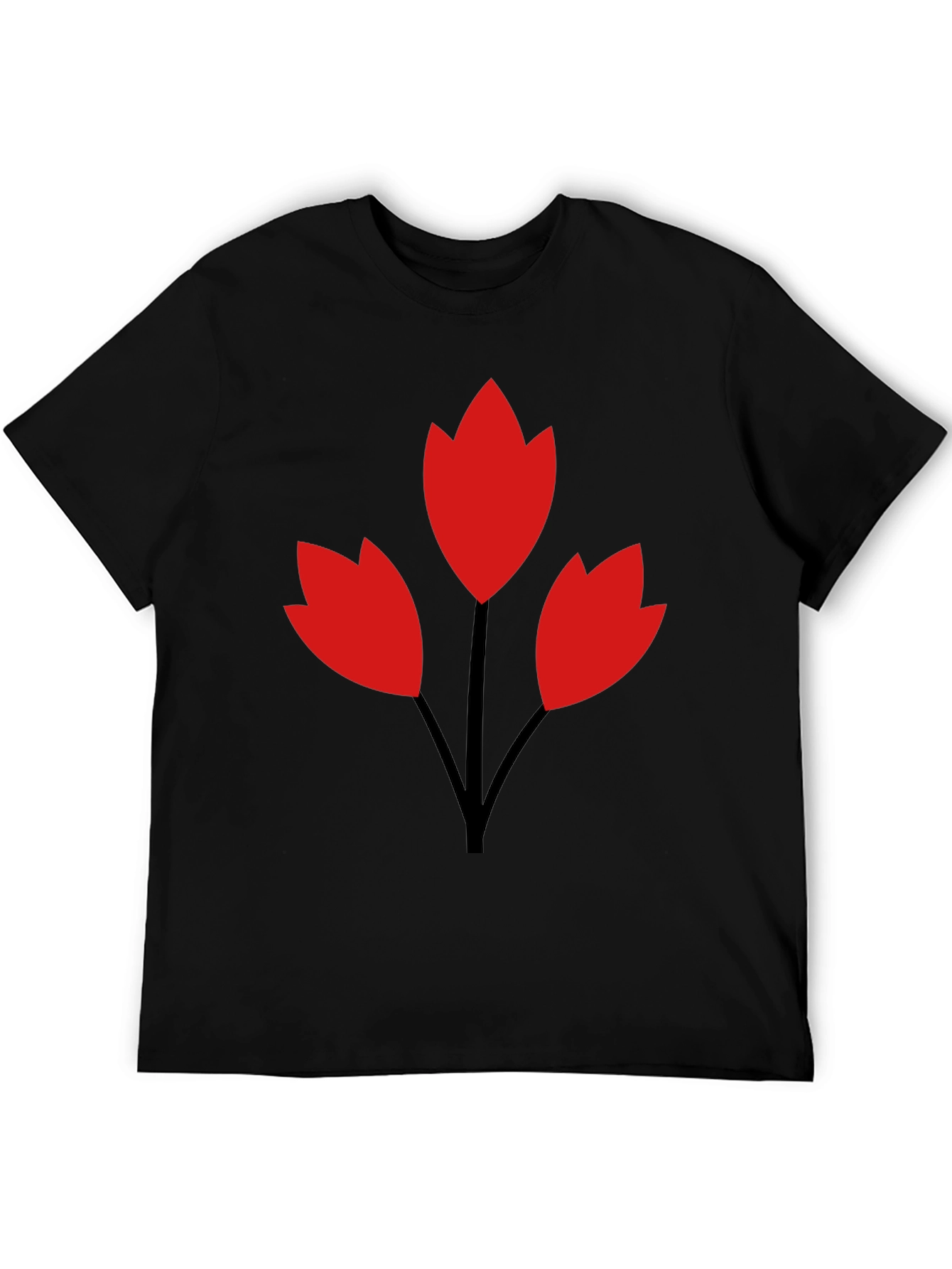 Red Flower Black Tee - Stylish Casual Wear