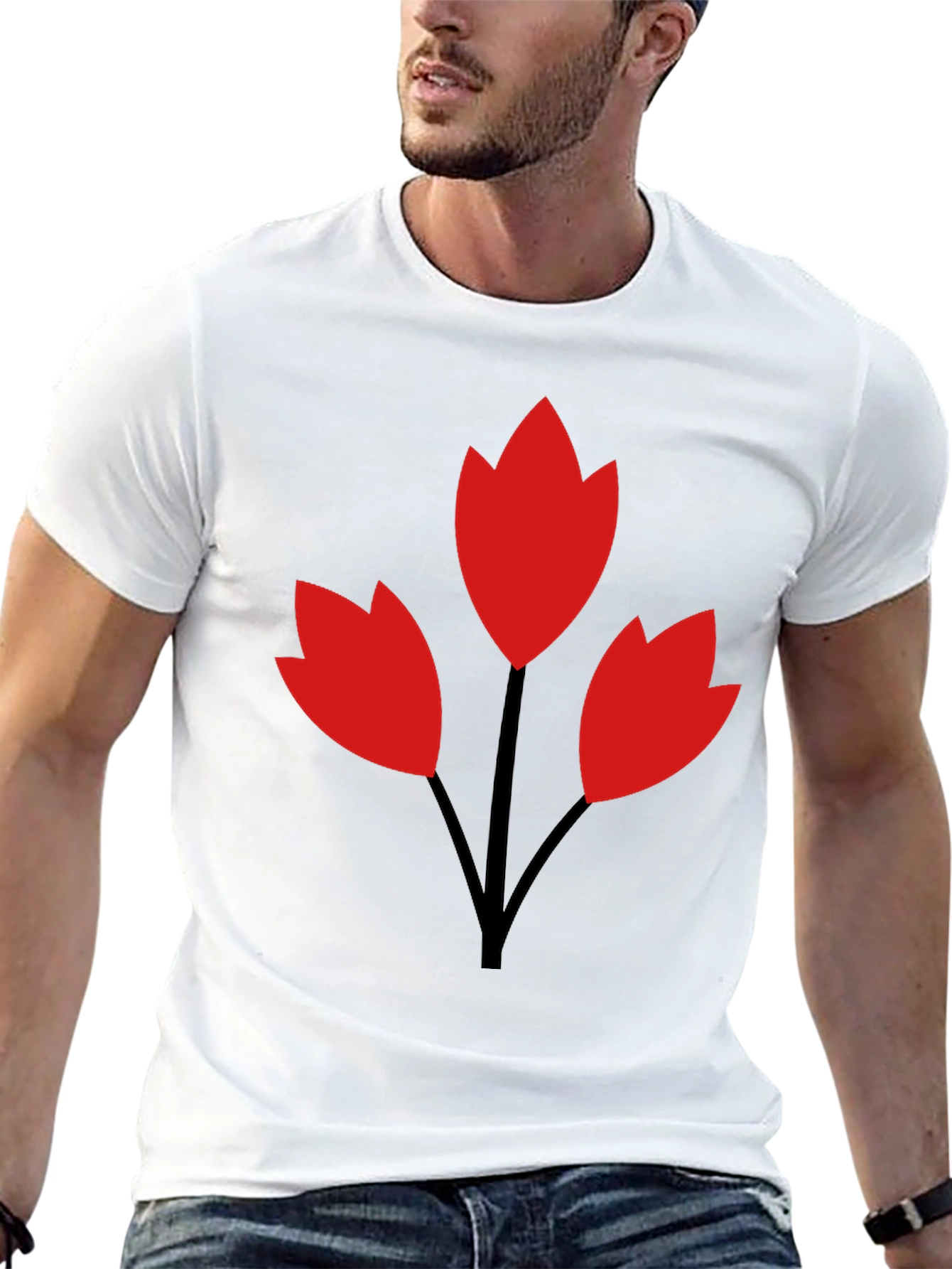 Red Flower Black Tee - Stylish Casual Wear