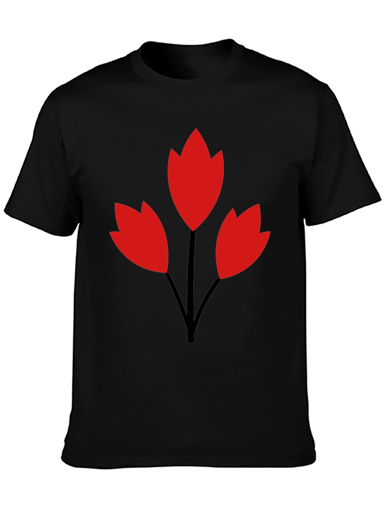 Red Flower Black Tee - Stylish Casual Wear