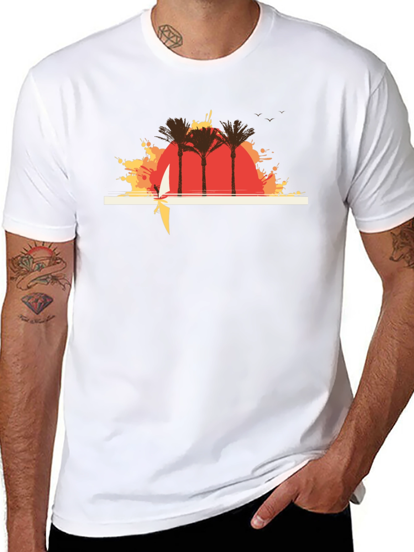 Sunset Palms Graphic T-Shirt - Casual Black Tee