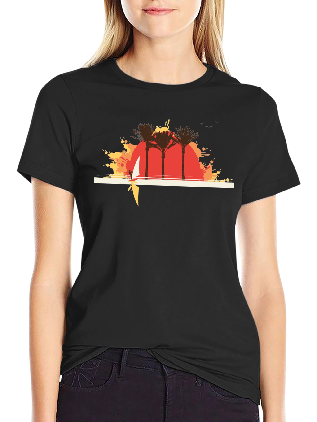 Sunset Palms Graphic T-Shirt - Casual Black Tee