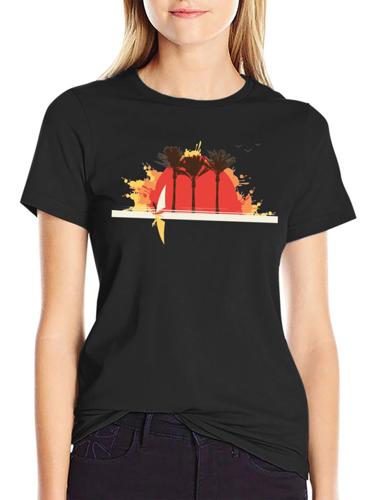 Sunset Palms Graphic T-Shirt - Casual Black Tee