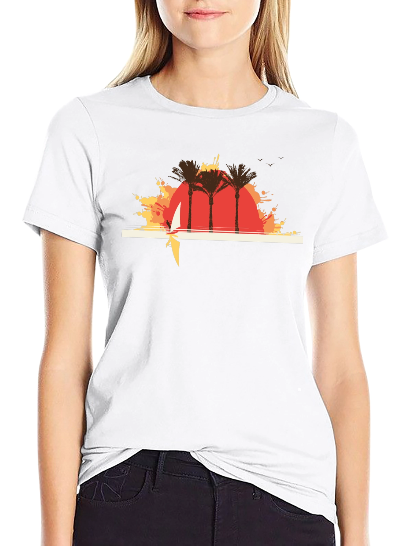 Sunset Palms Graphic T-Shirt - Casual Black Tee