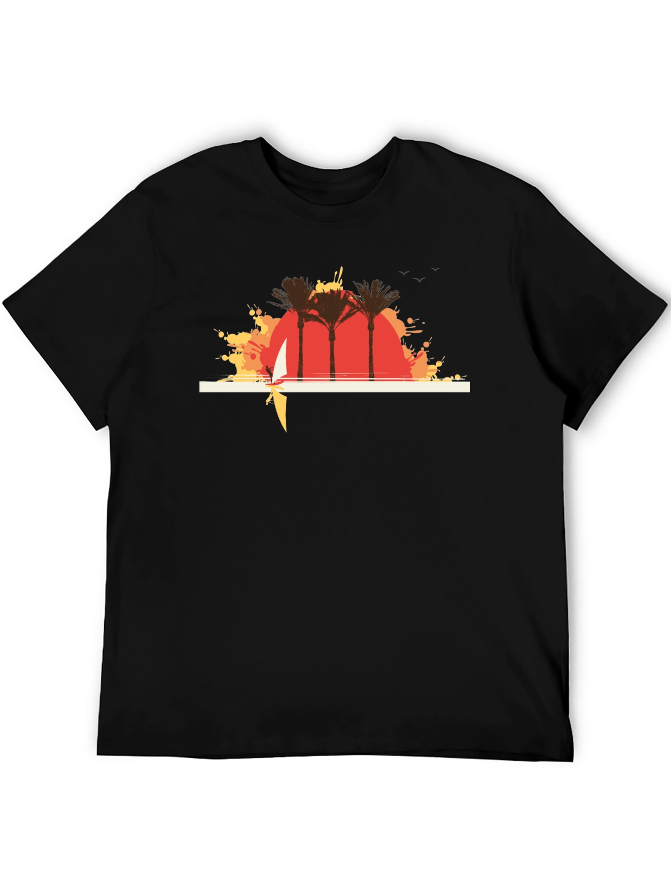 Sunset Palms Graphic T-Shirt - Casual Black Tee