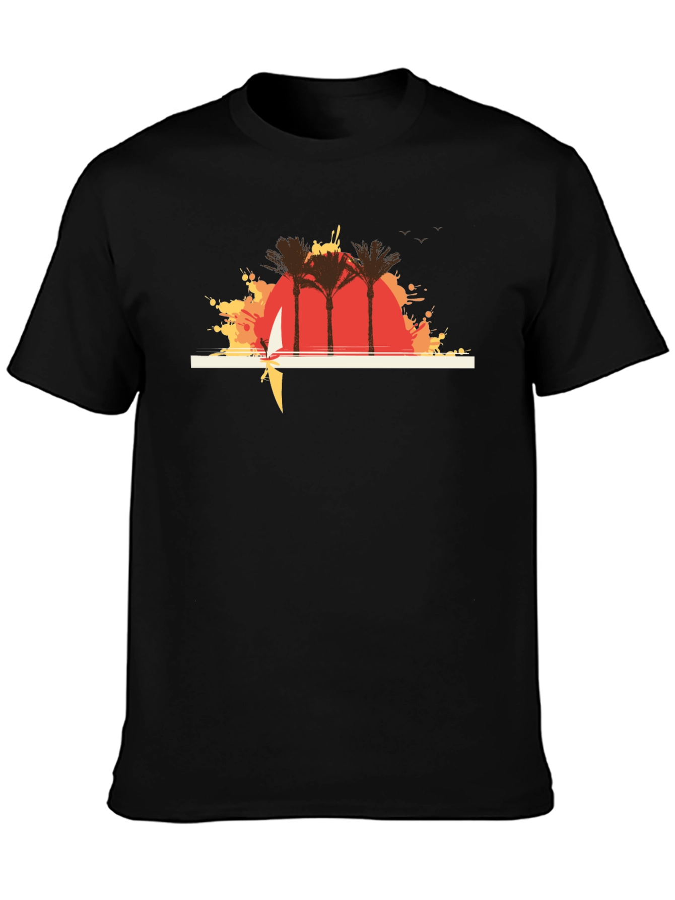 Sunset Palms Graphic T-Shirt - Casual Black Tee