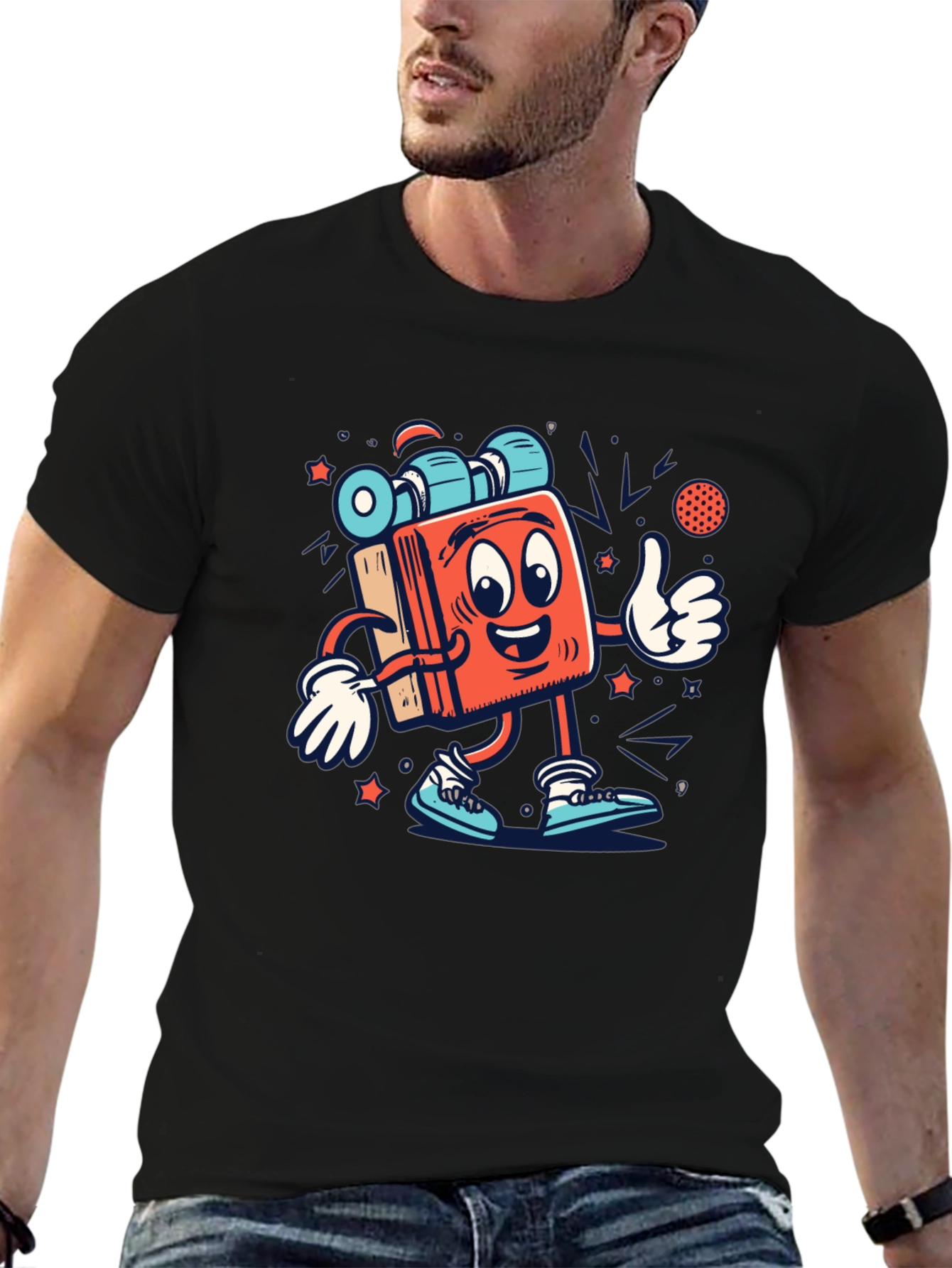 Cartoon Book Character Black T-Shirt