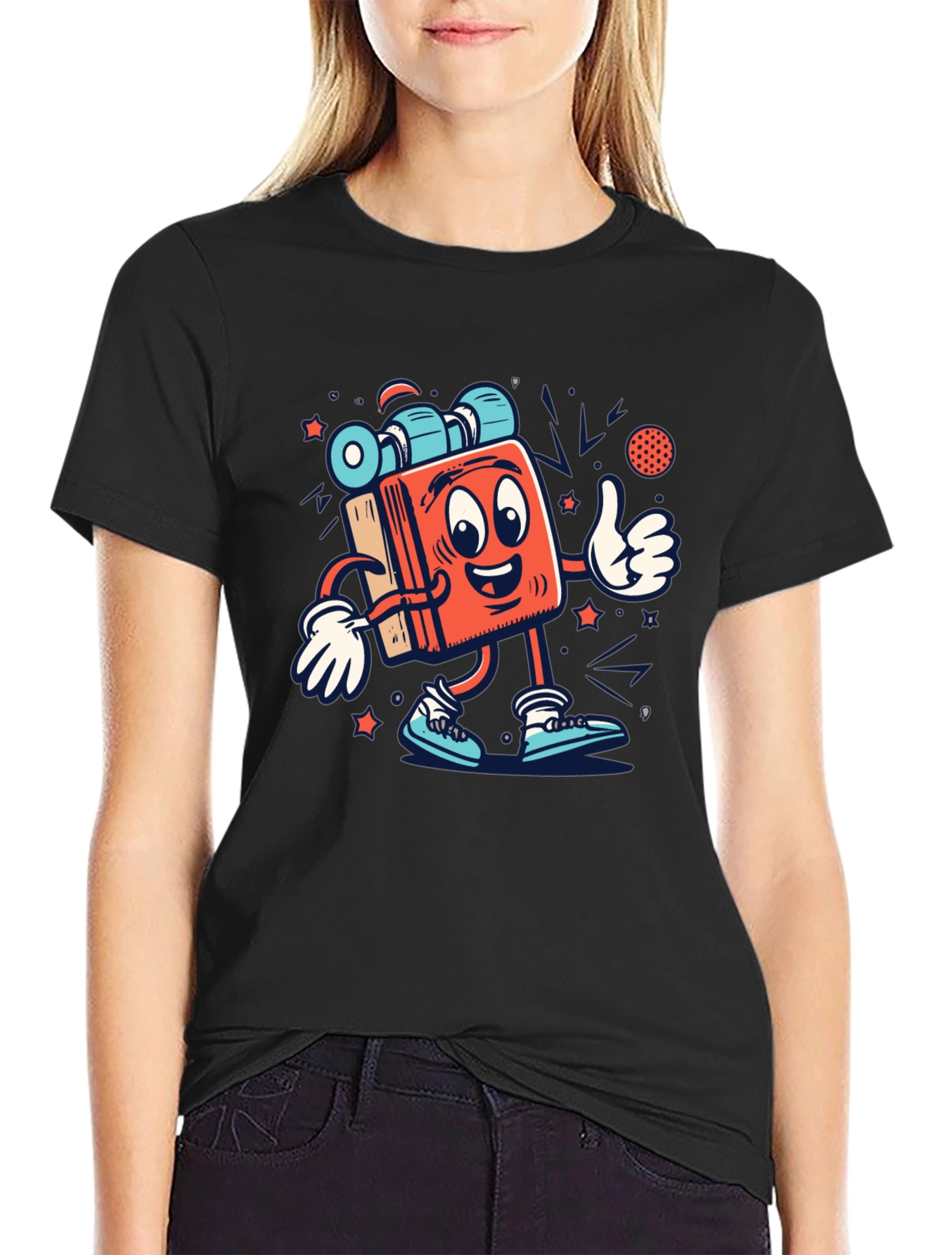 Cartoon Book Character Black T-Shirt