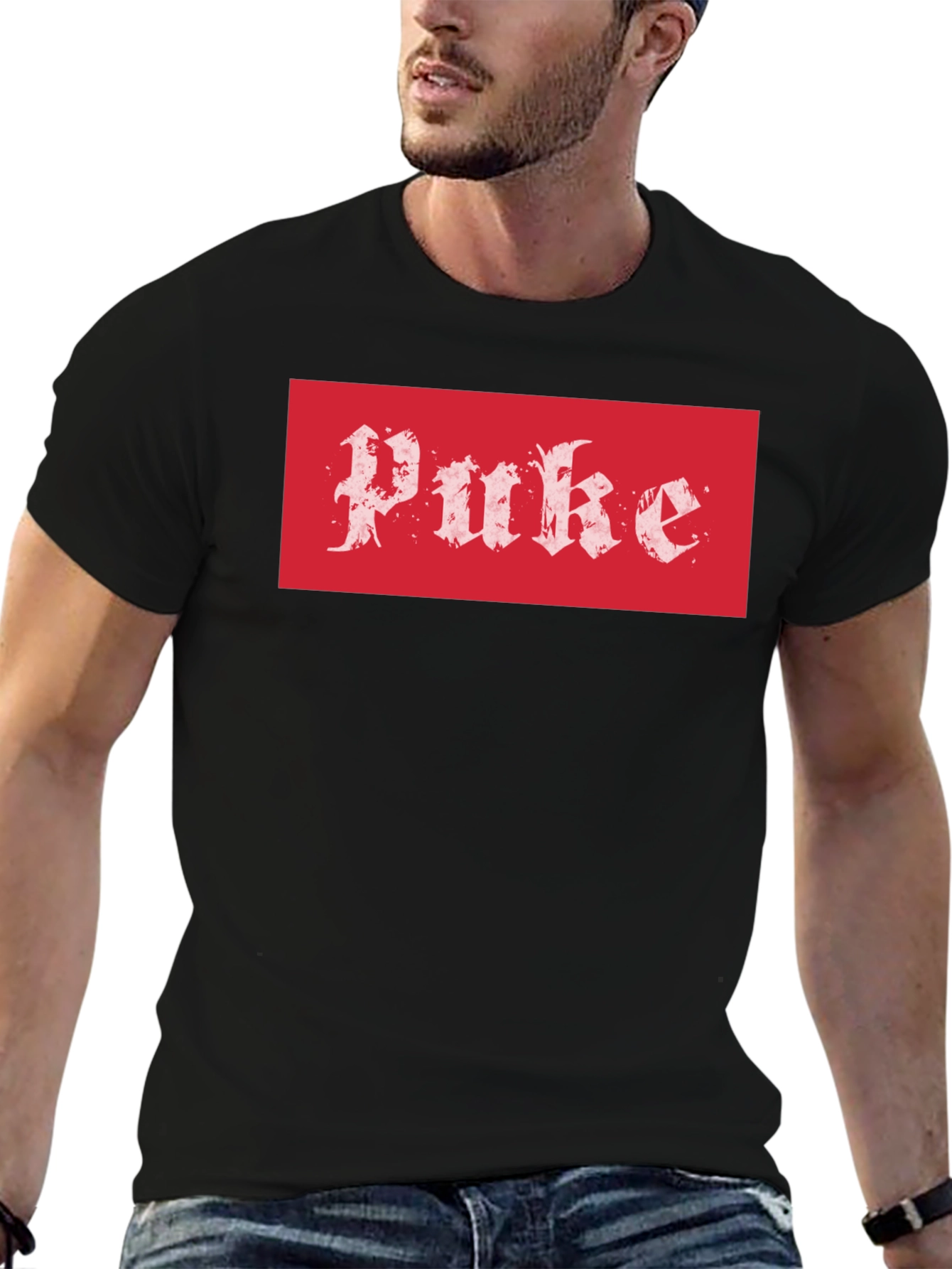 Puke Graphic Tee - Red Box Logo Black T-Shirt