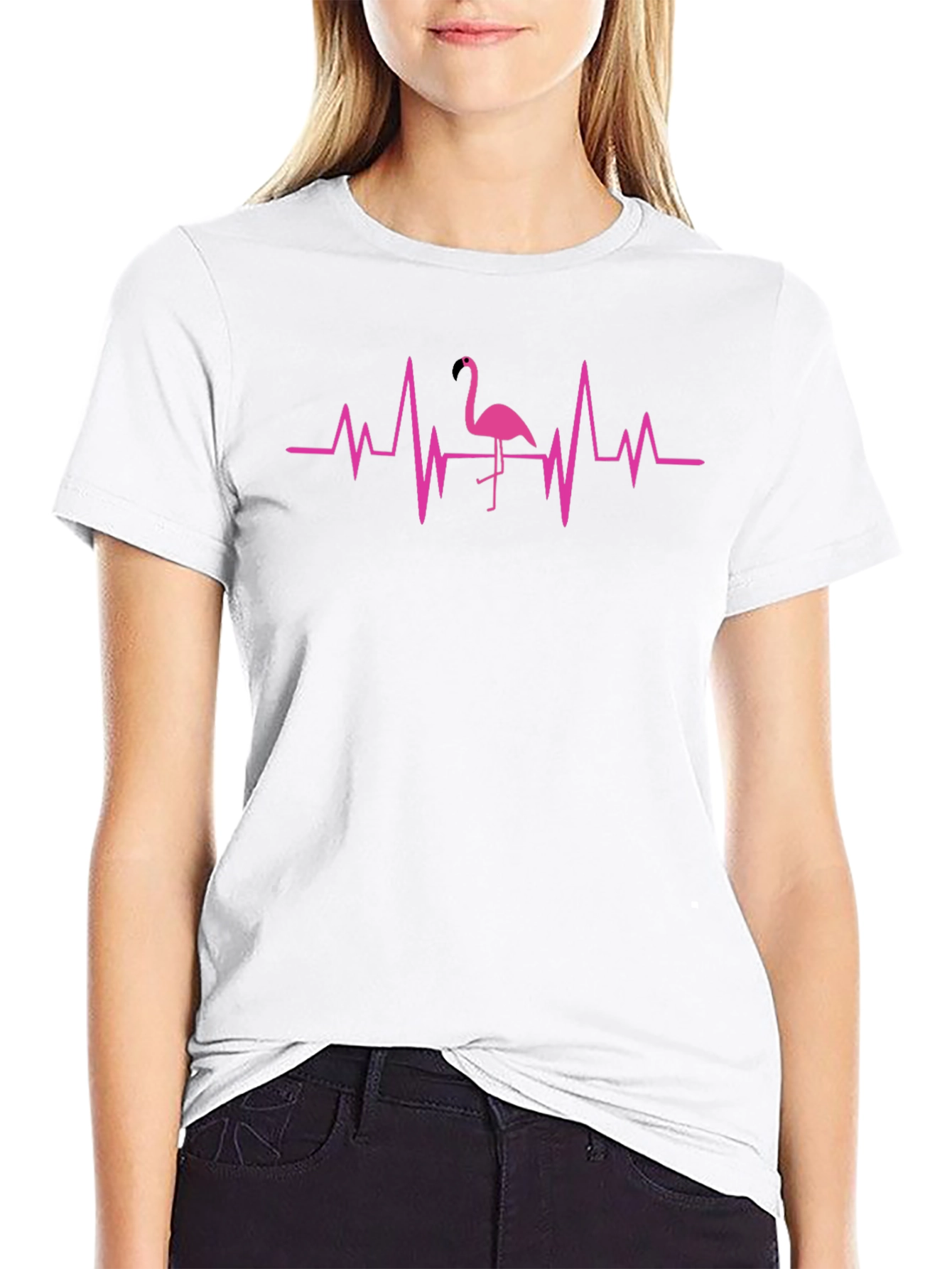 Flamingo Heartbeat Graphic Tee - Cool Casual Style