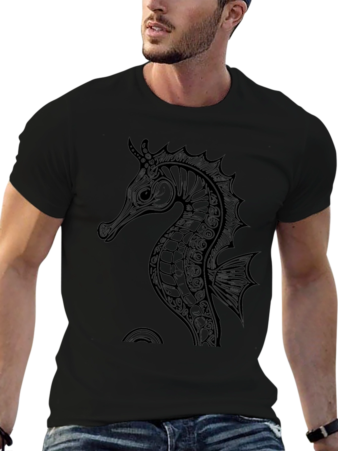 Sea Horse Graphic Tee - Mens Black T-Shirt