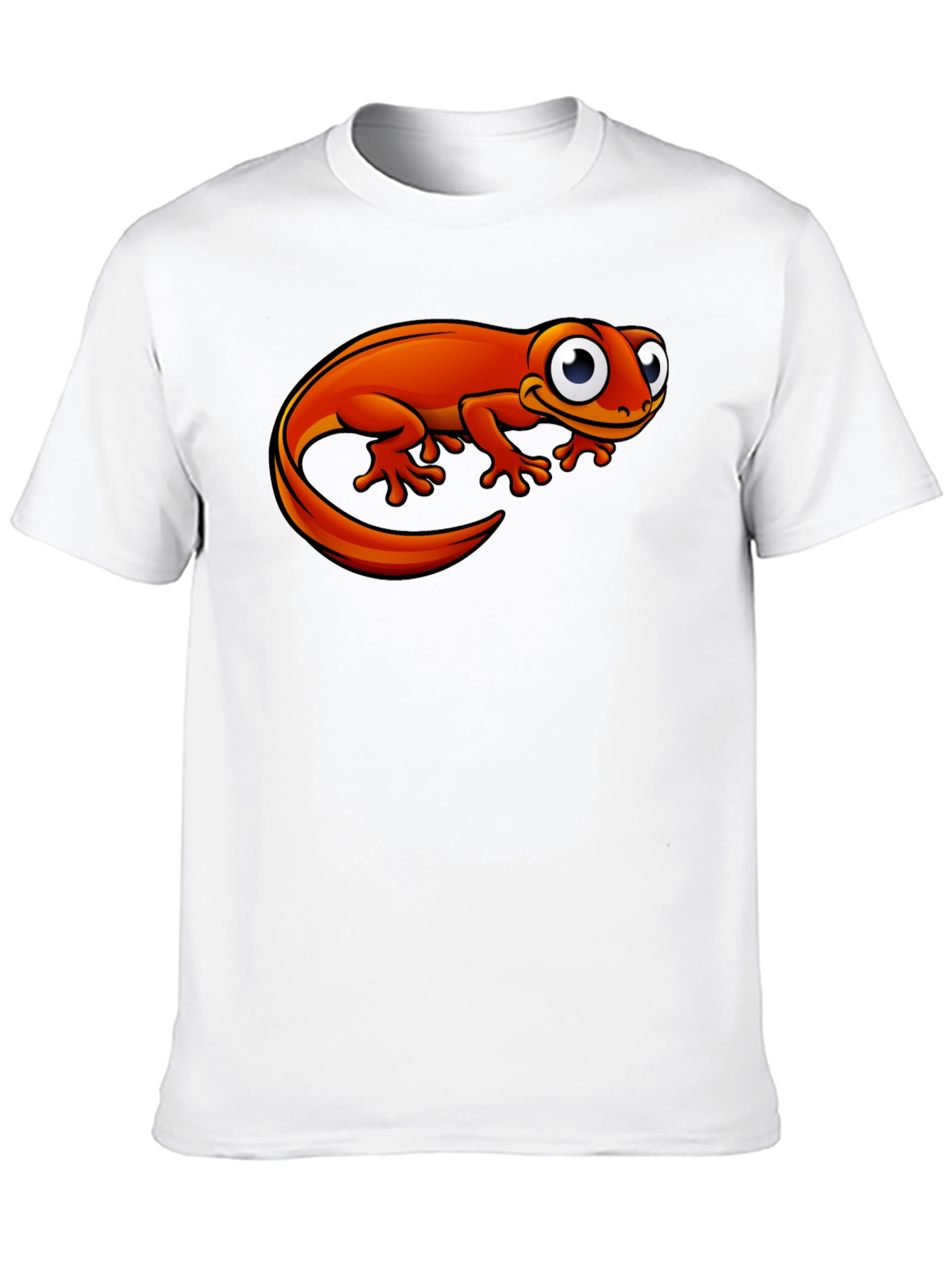 Orange Cartoon Lizard Graphic Black T-Shirt