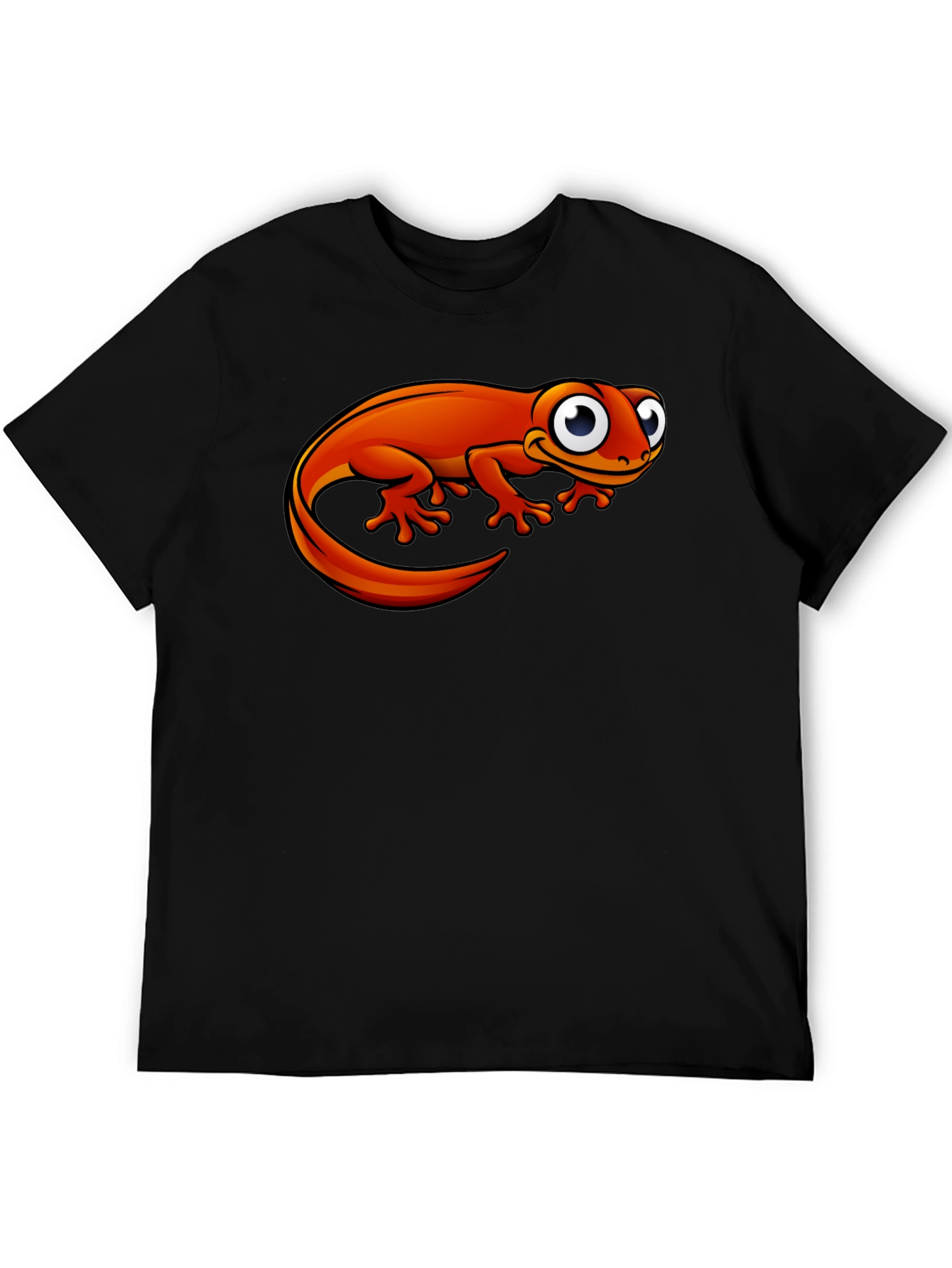 Orange Cartoon Lizard Graphic Black T-Shirt