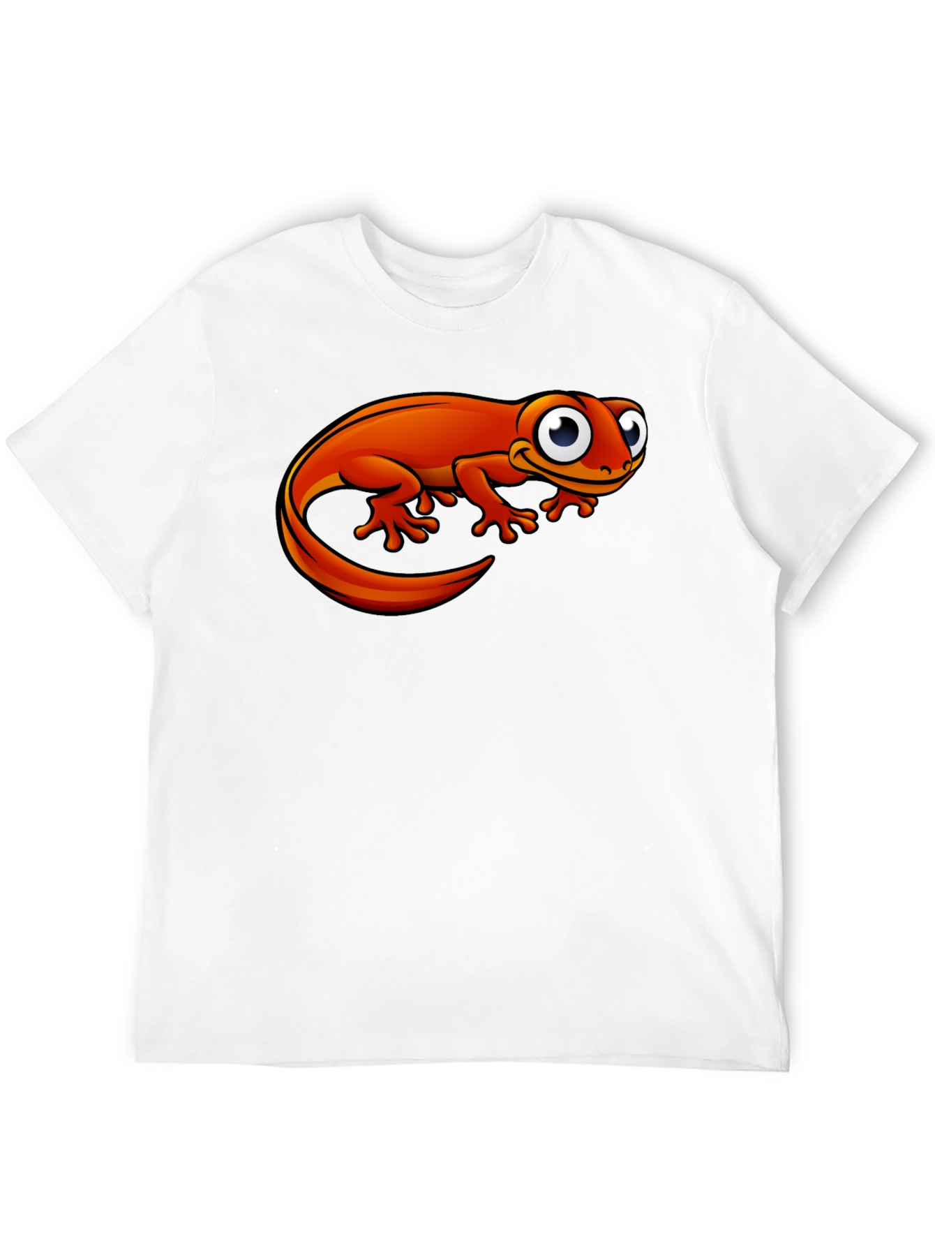 Orange Cartoon Lizard Graphic Black T-Shirt