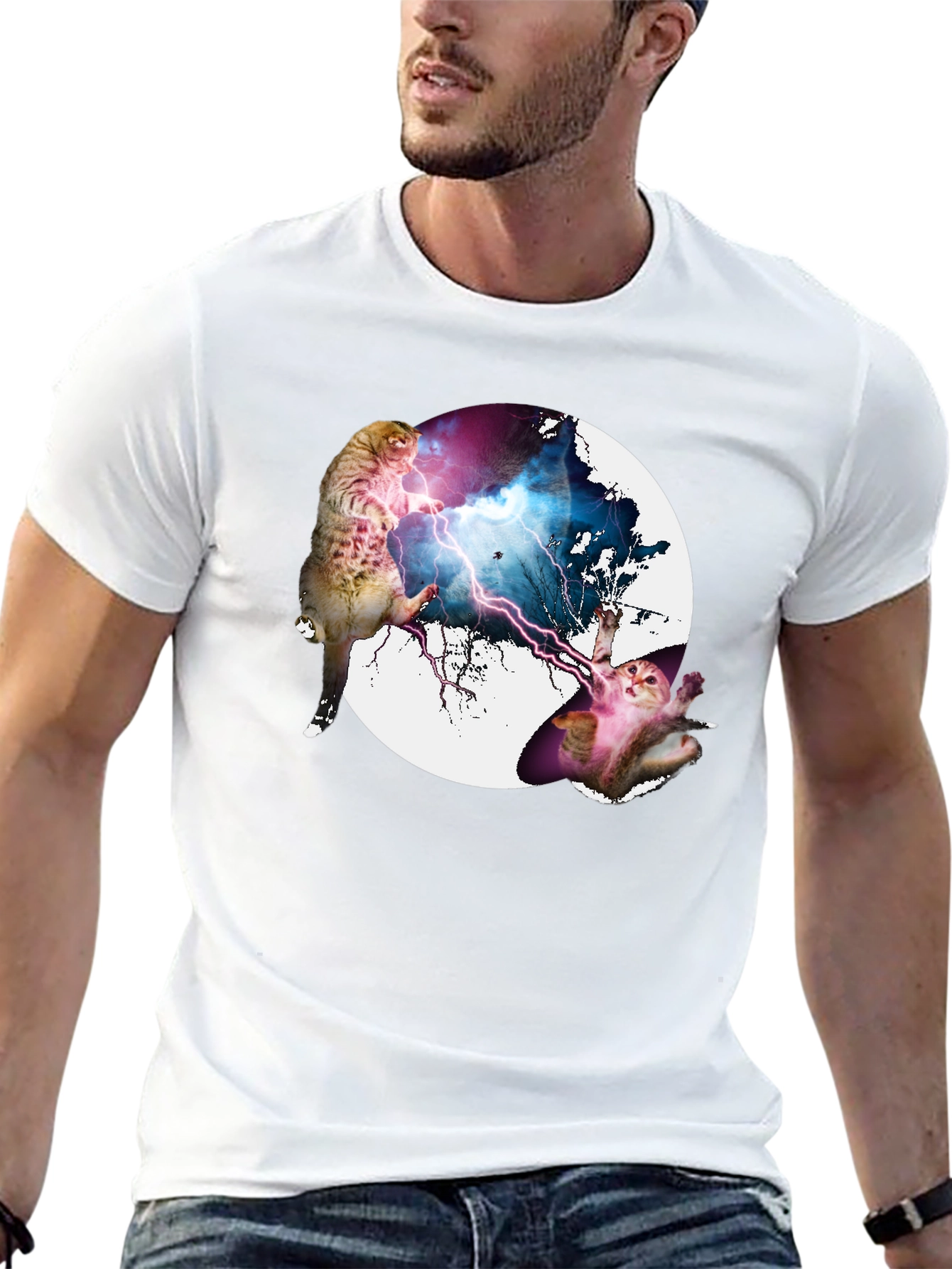 Cat Lightning Battle T-Shirt - Funny Graphic Tee
