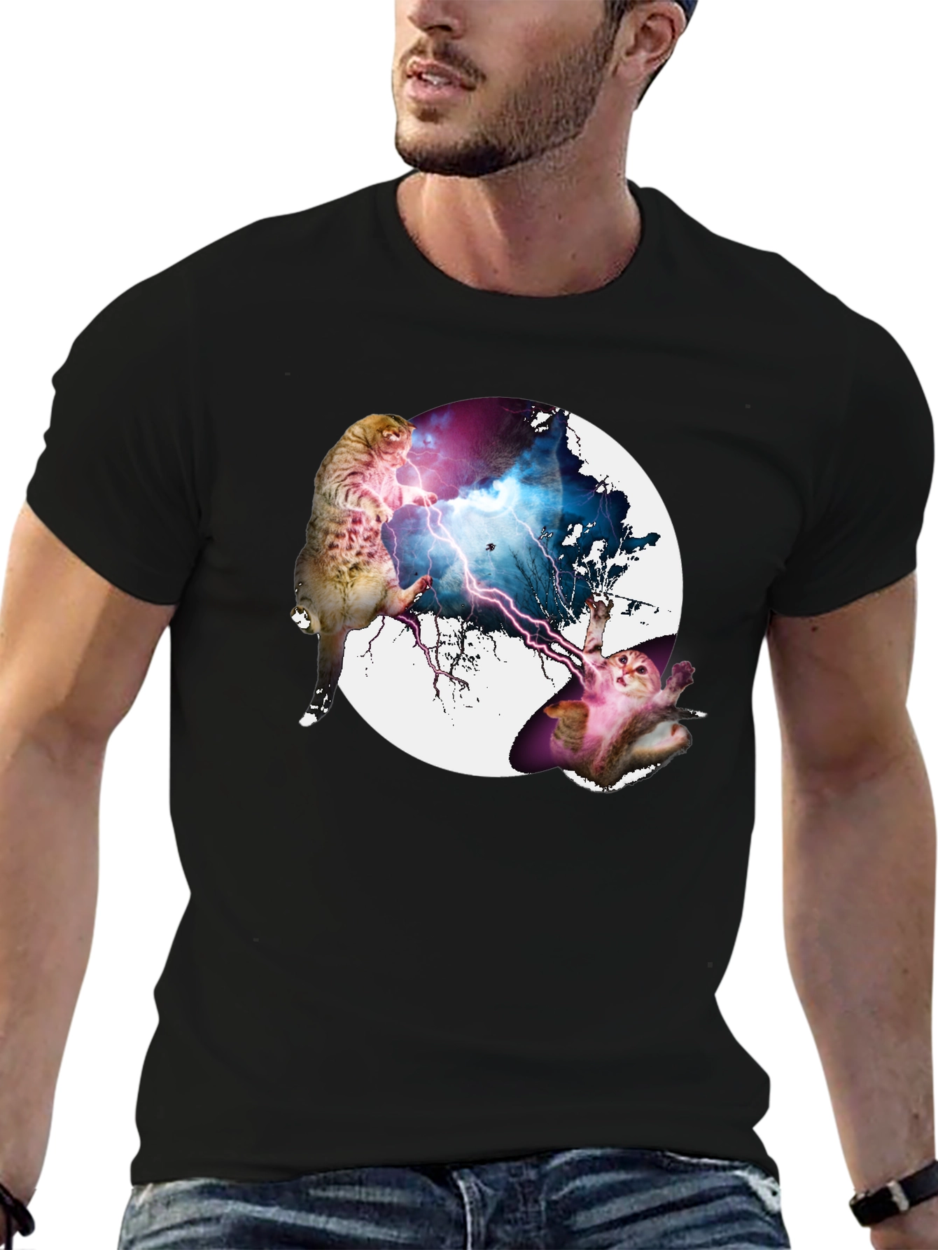 Cat Lightning Battle T-Shirt - Funny Graphic Tee