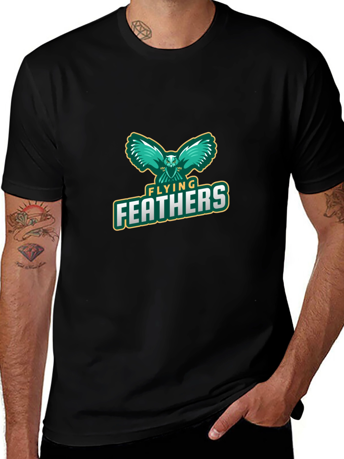 Flying Feathers Graphic Black T-Shirt