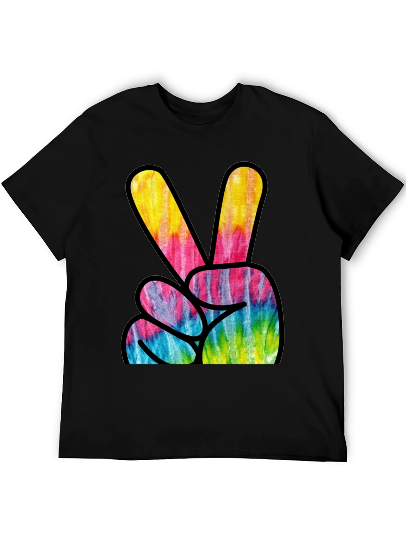 Peace Sign Tie-Dye Graphic Tee - Black