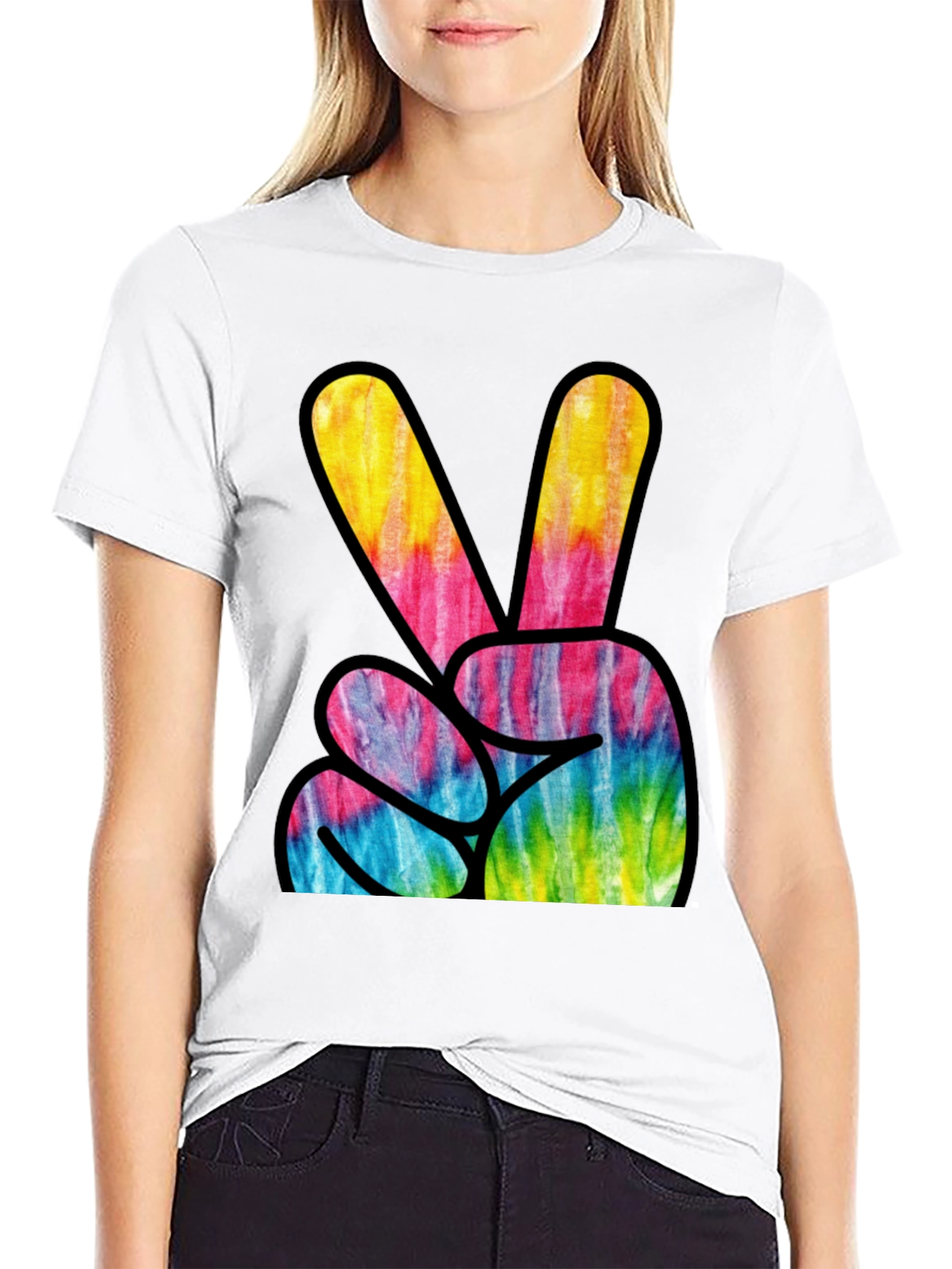 Peace Sign Tie-Dye Graphic Tee - Black