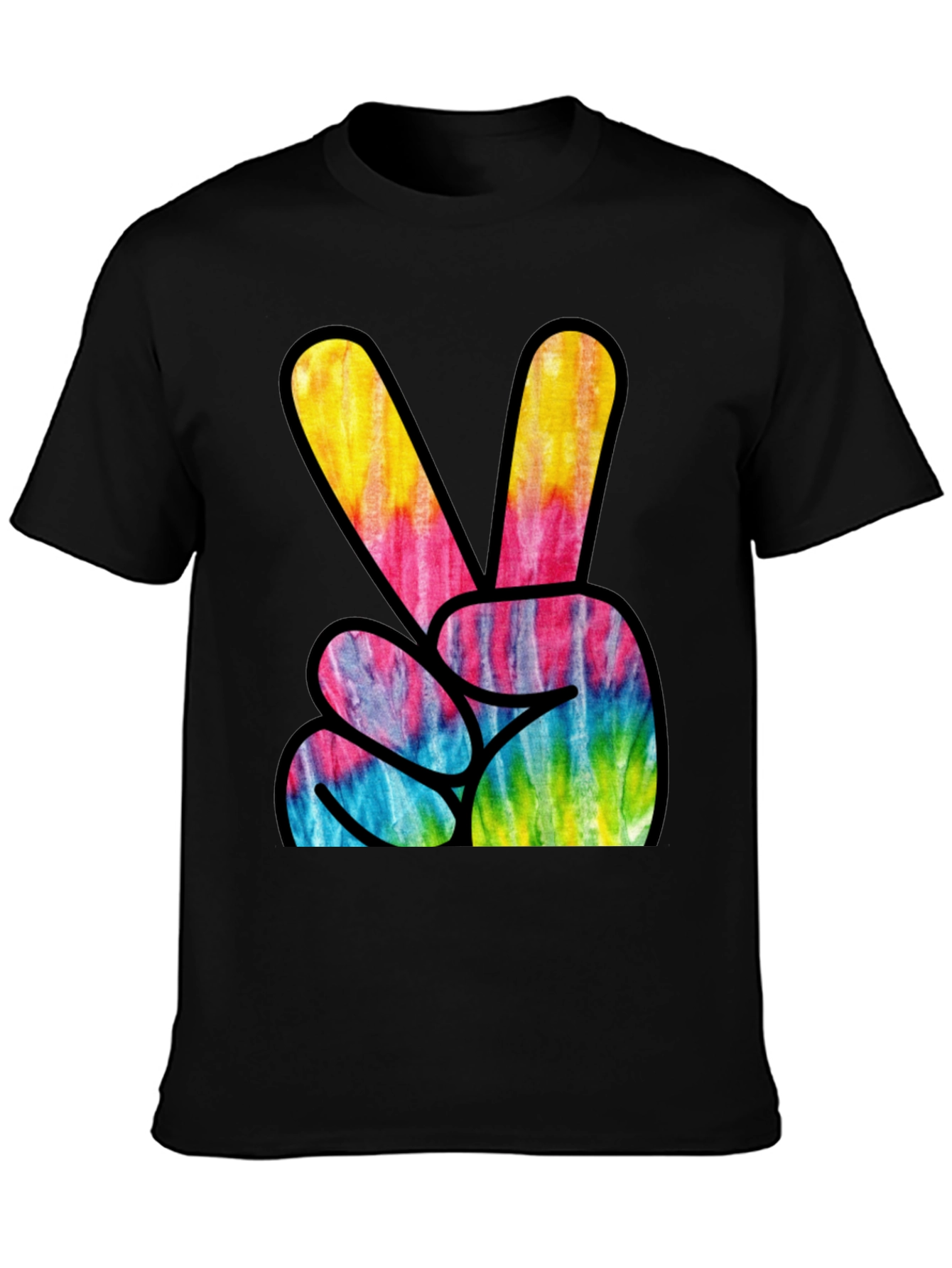 Peace Sign Tie-Dye Graphic Tee - Black