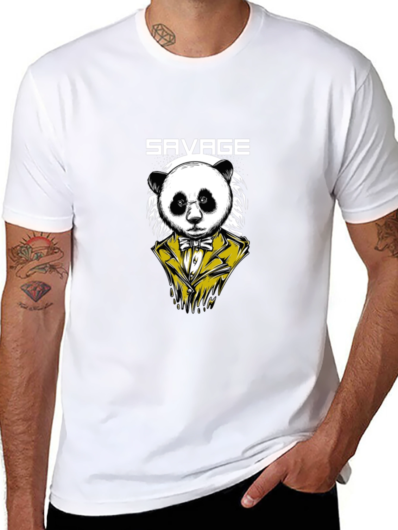 Savage Panda Graphic Print Mens Black T-Shirt