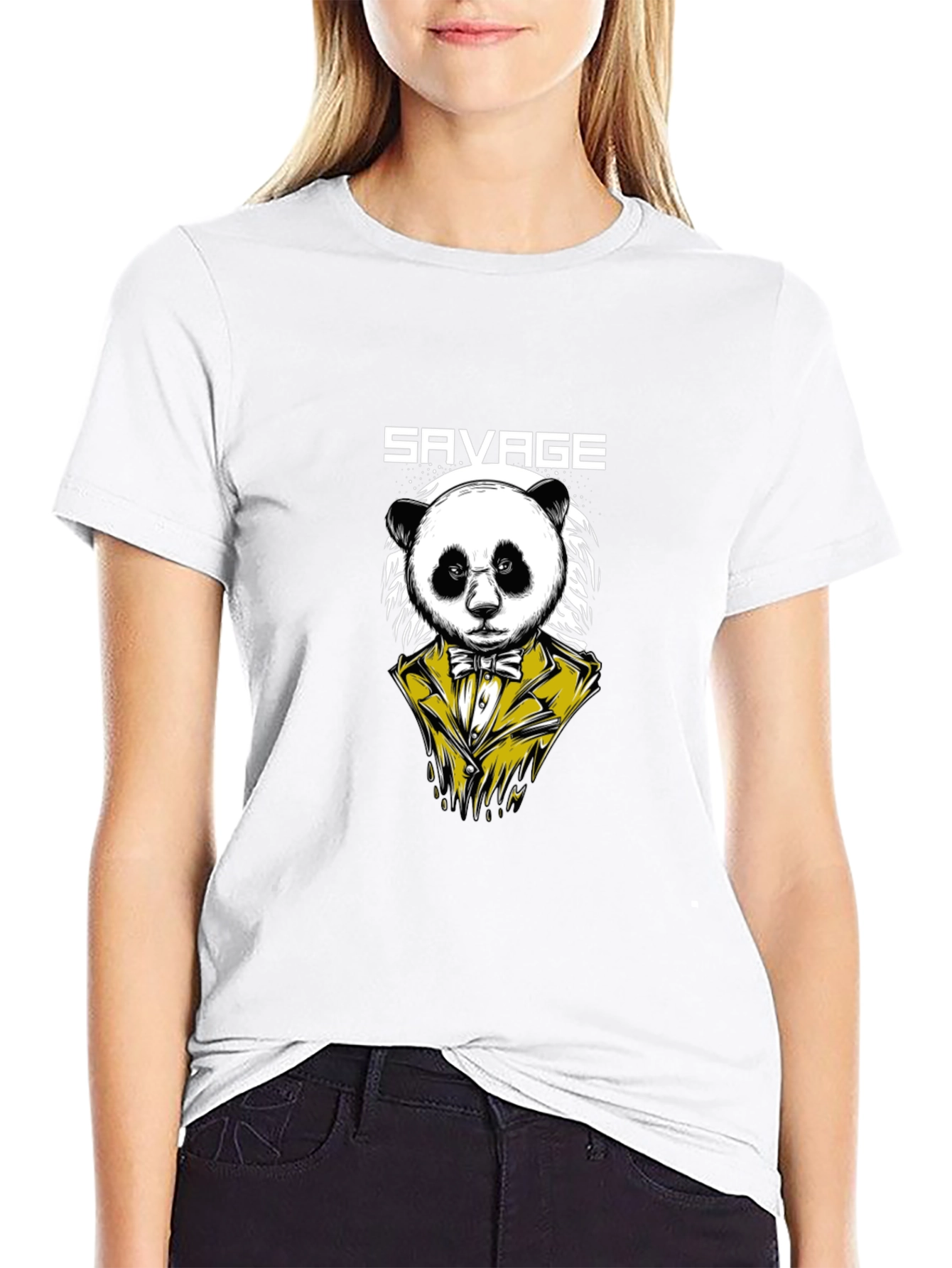 Savage Panda Graphic Print Mens Black T-Shirt