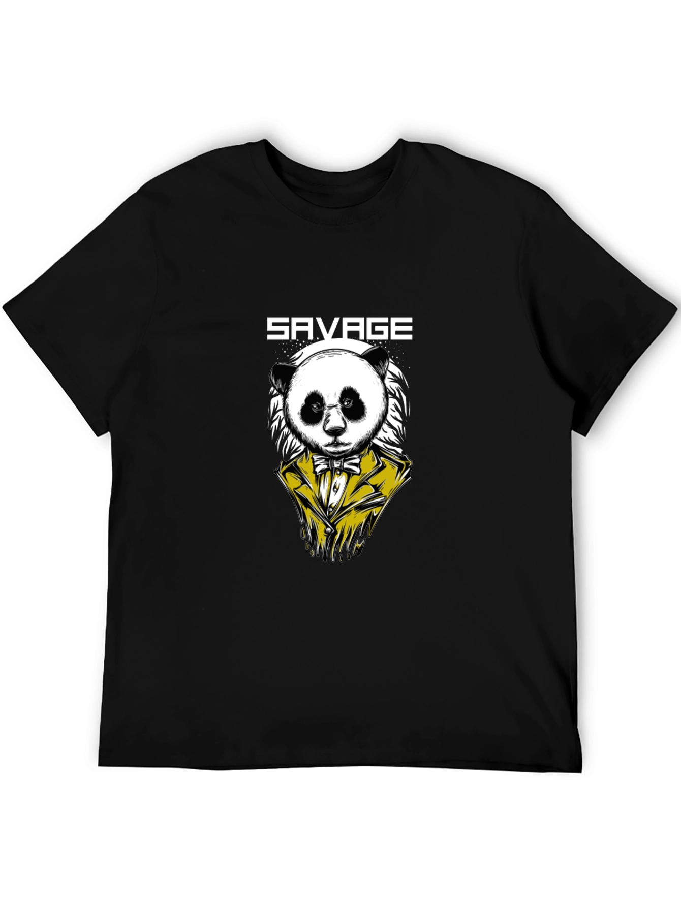 Savage Panda Graphic Print Mens Black T-Shirt