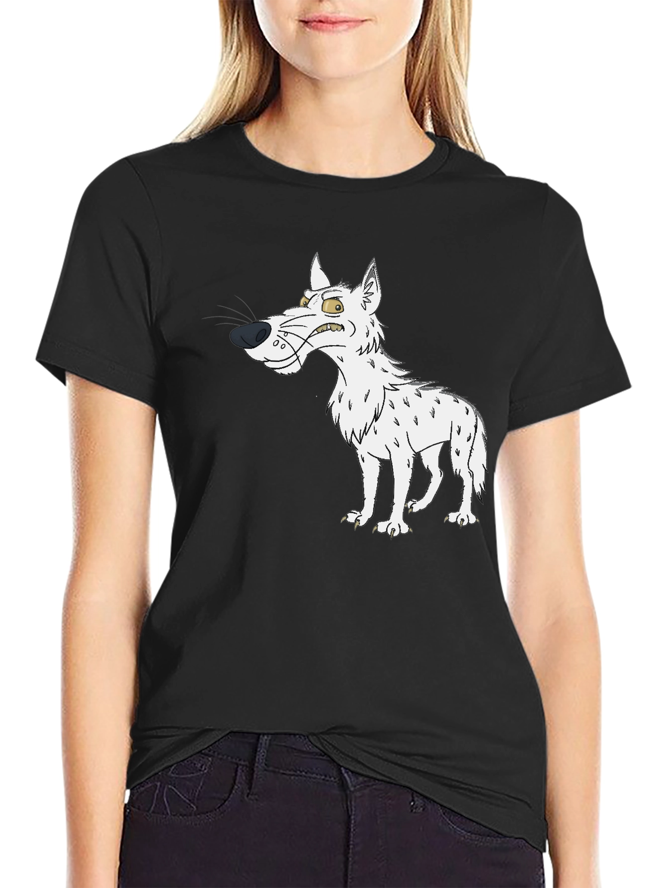 Angry Cartoon Wolf Black T-Shirt