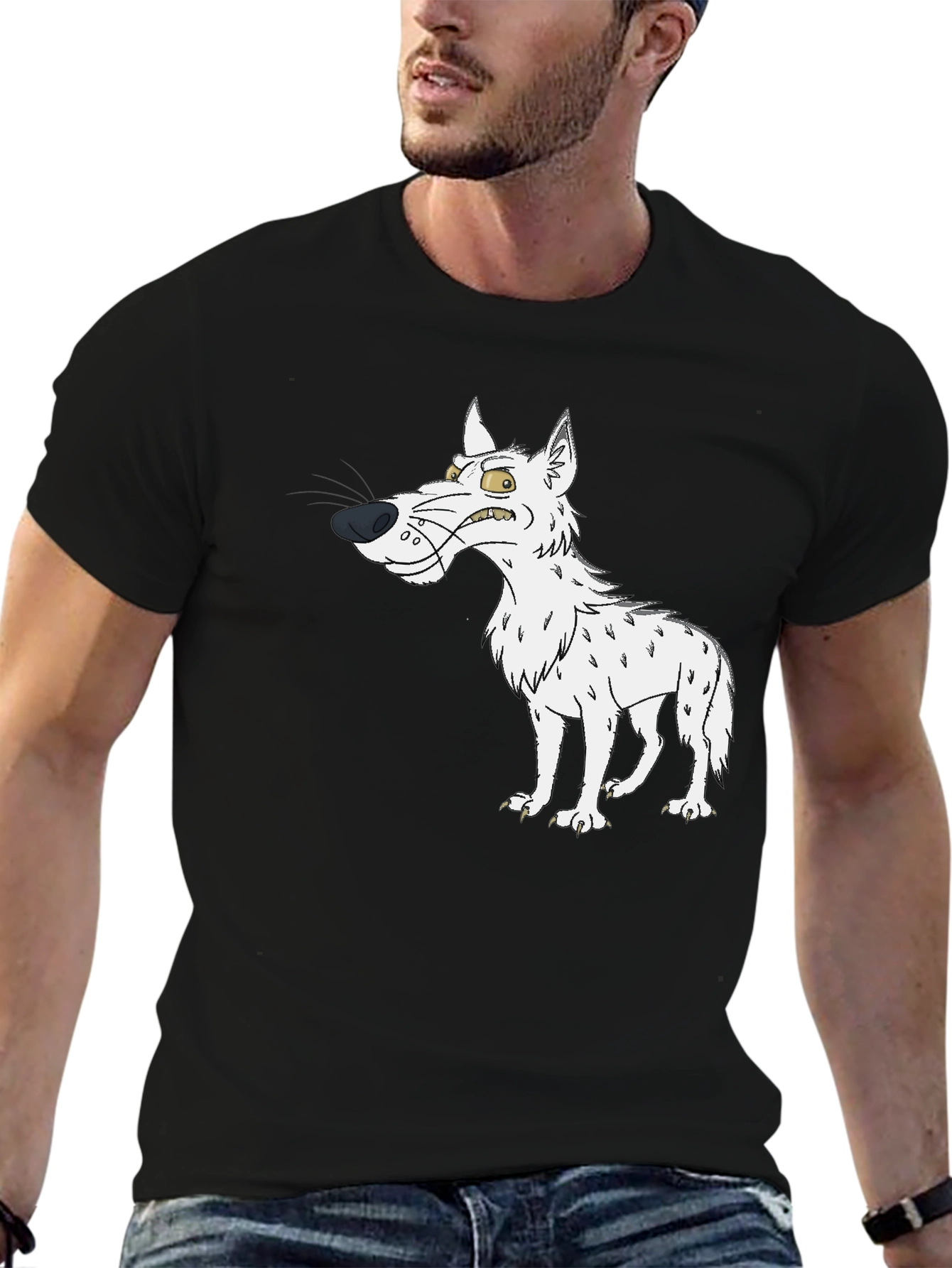 Angry Cartoon Wolf Black T-Shirt