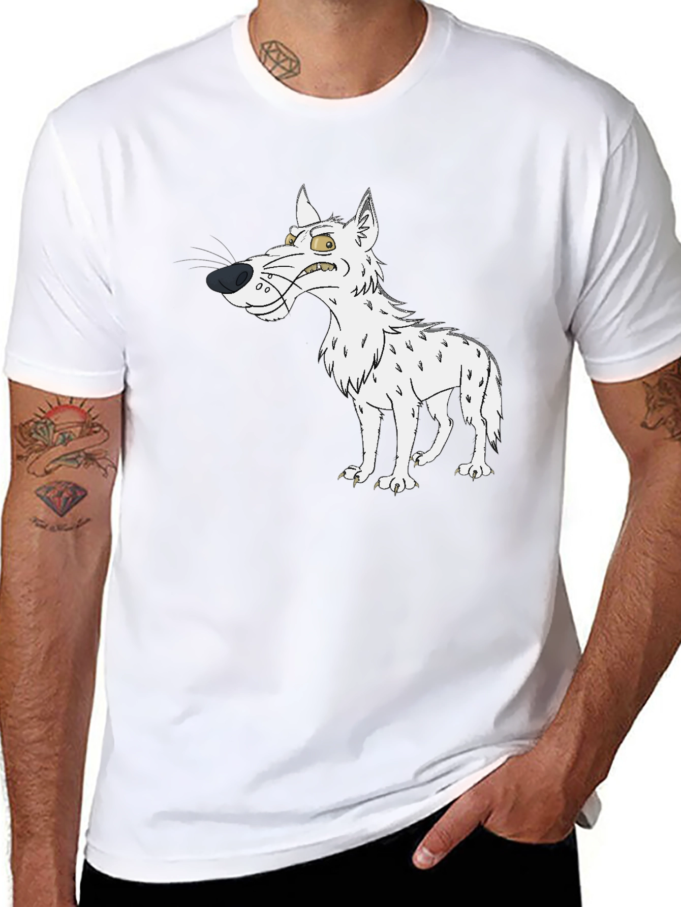 Angry Cartoon Wolf Black T-Shirt