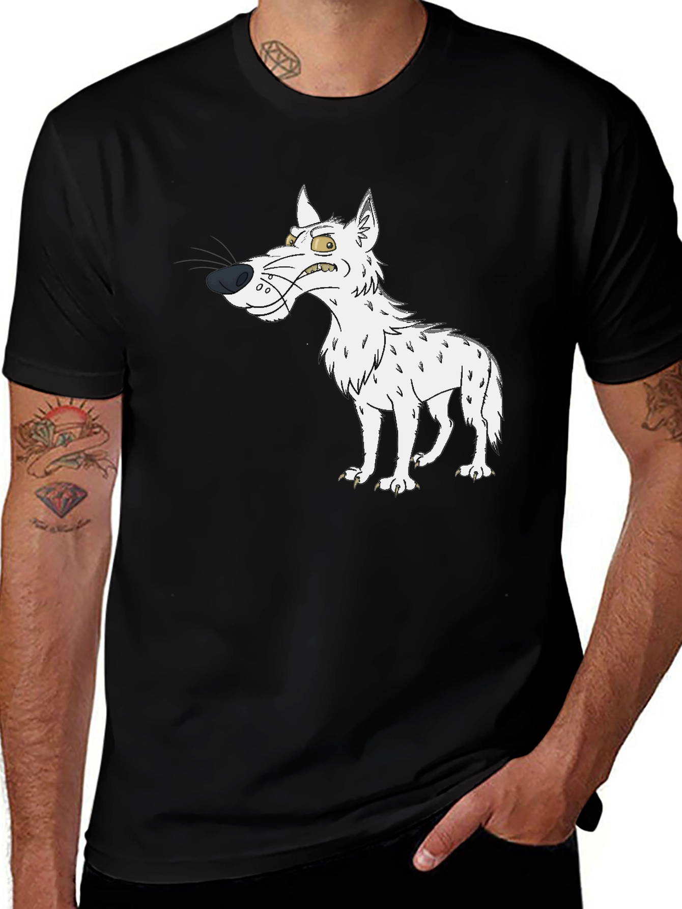 Angry Cartoon Wolf Black T-Shirt