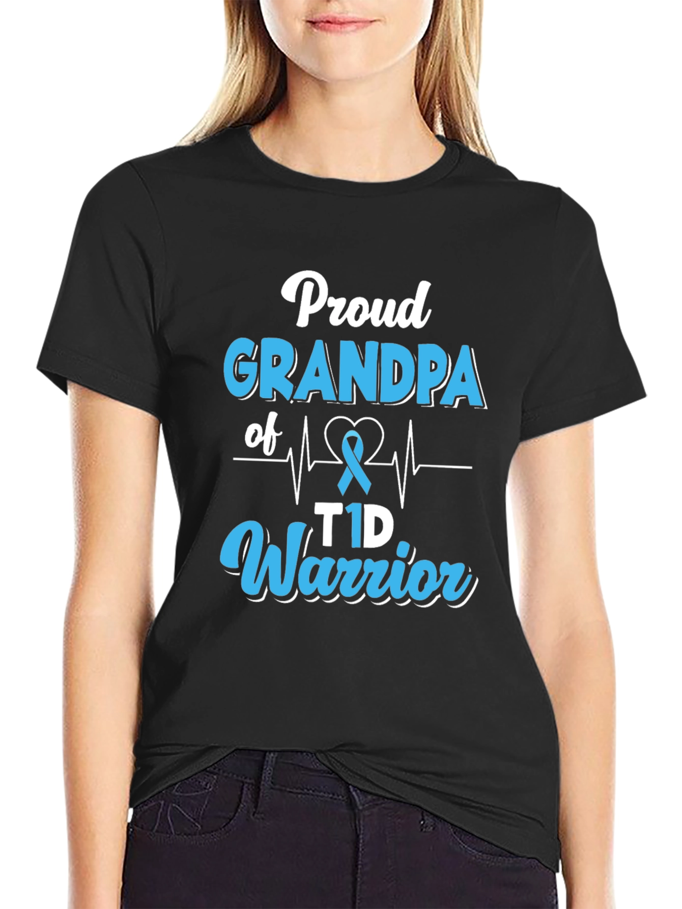 Proud Grandpa T1D Warrior Black T-Shirt