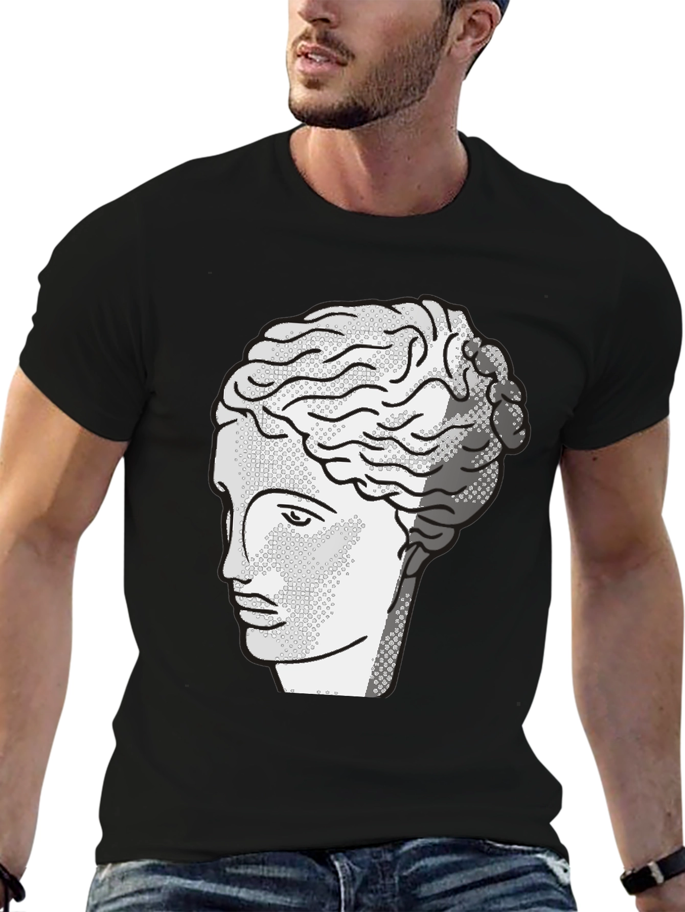 Mens Black T-Shirt with Bust Design