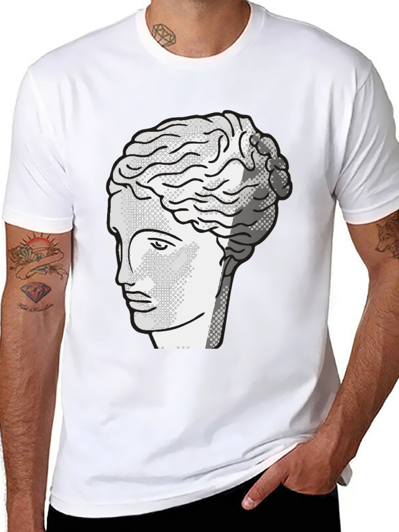 Mens Black T-Shirt with Bust Design