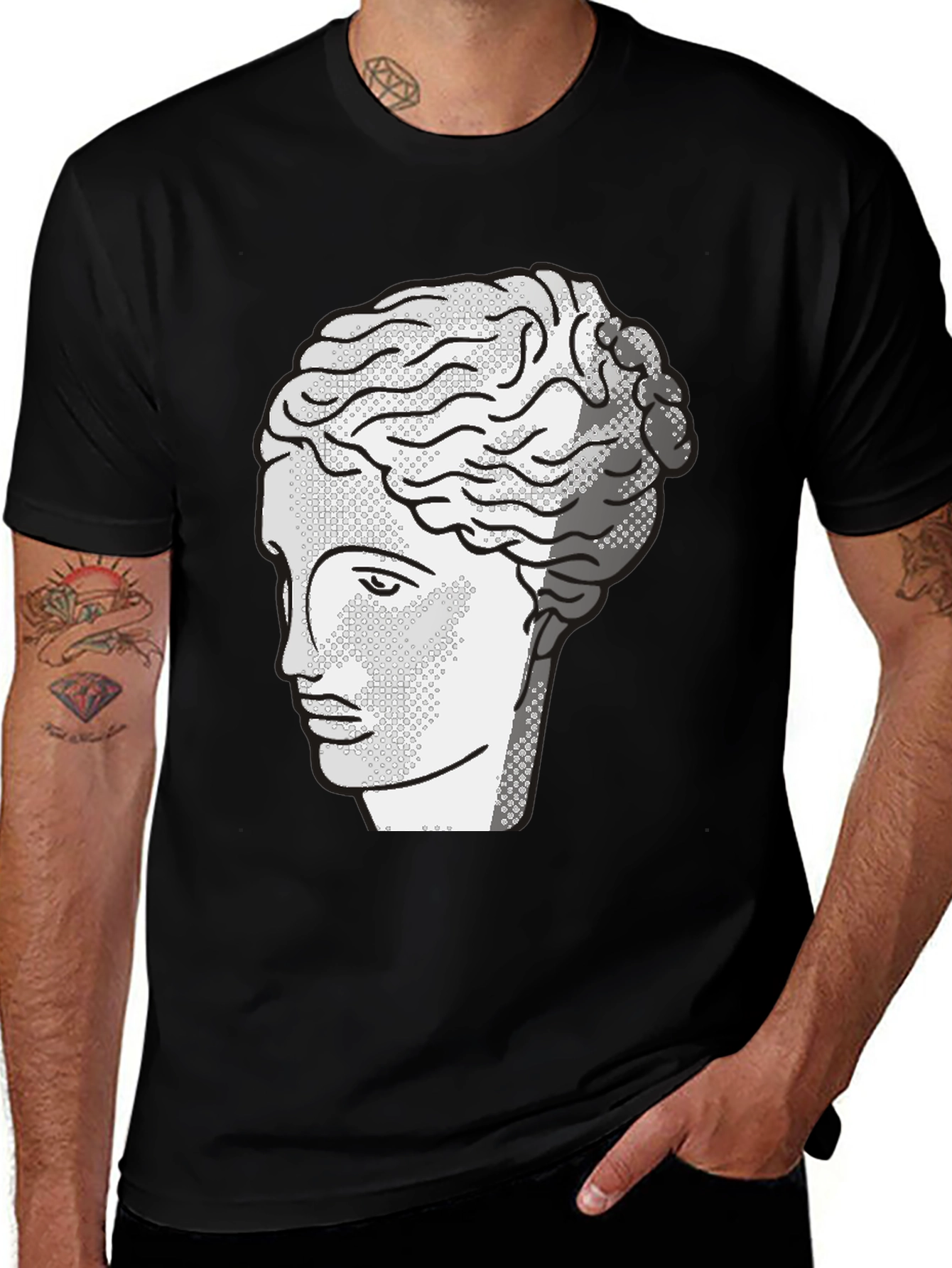 Mens Black T-Shirt with Bust Design