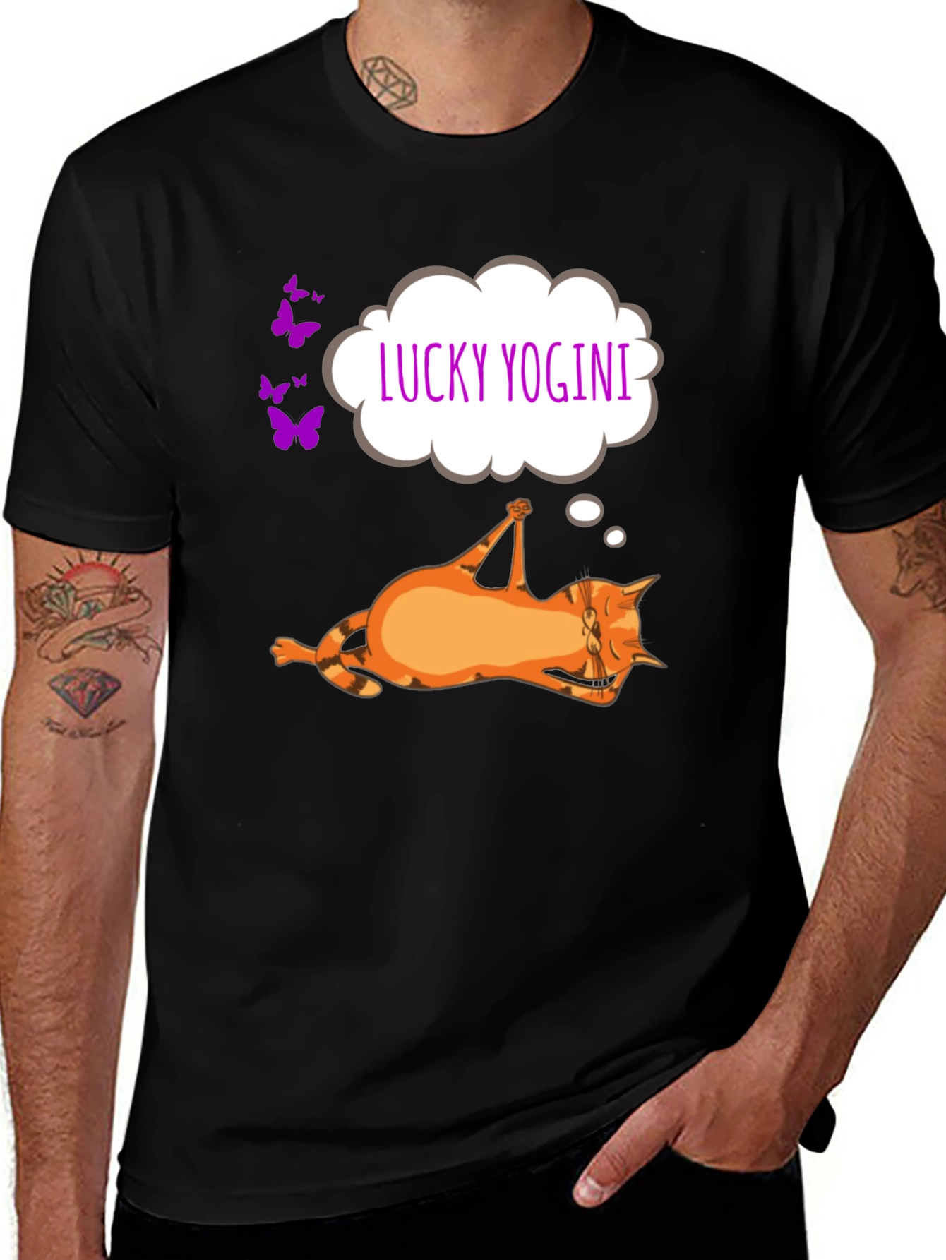 Lucky Yogini Cat T-Shirt - Funny Yoga Lover Tee
