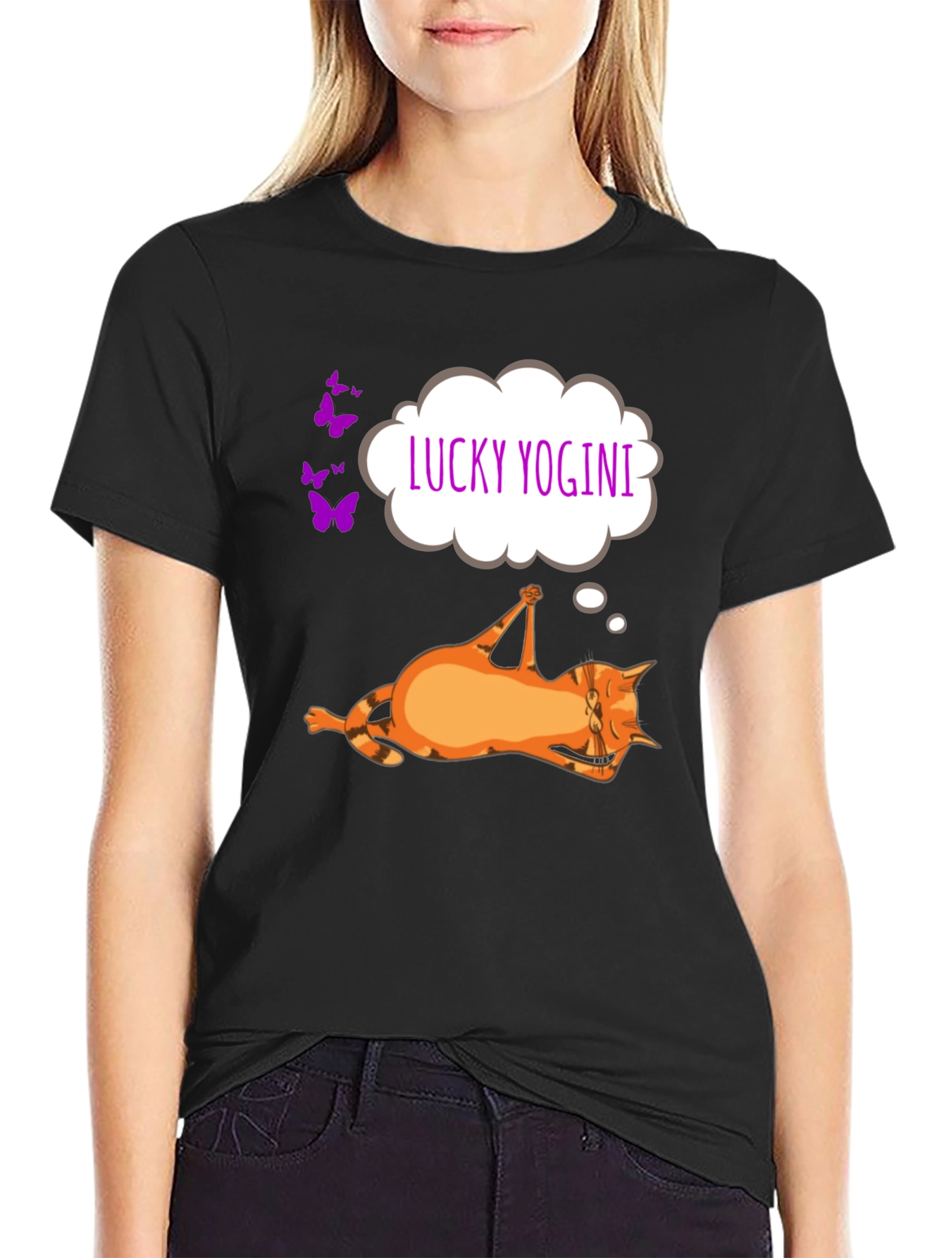 Lucky Yogini Cat T-Shirt - Funny Yoga Lover Tee