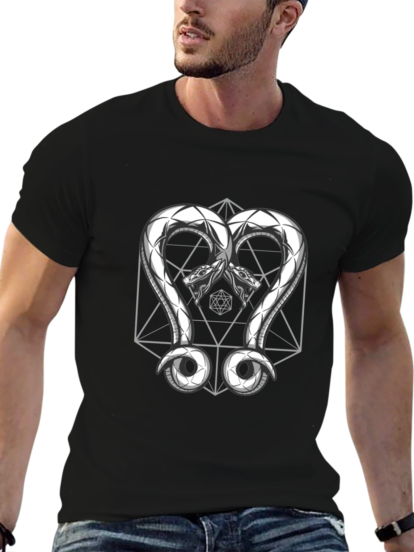 Geometric Snake T-Shirt - Black Graphic Tee