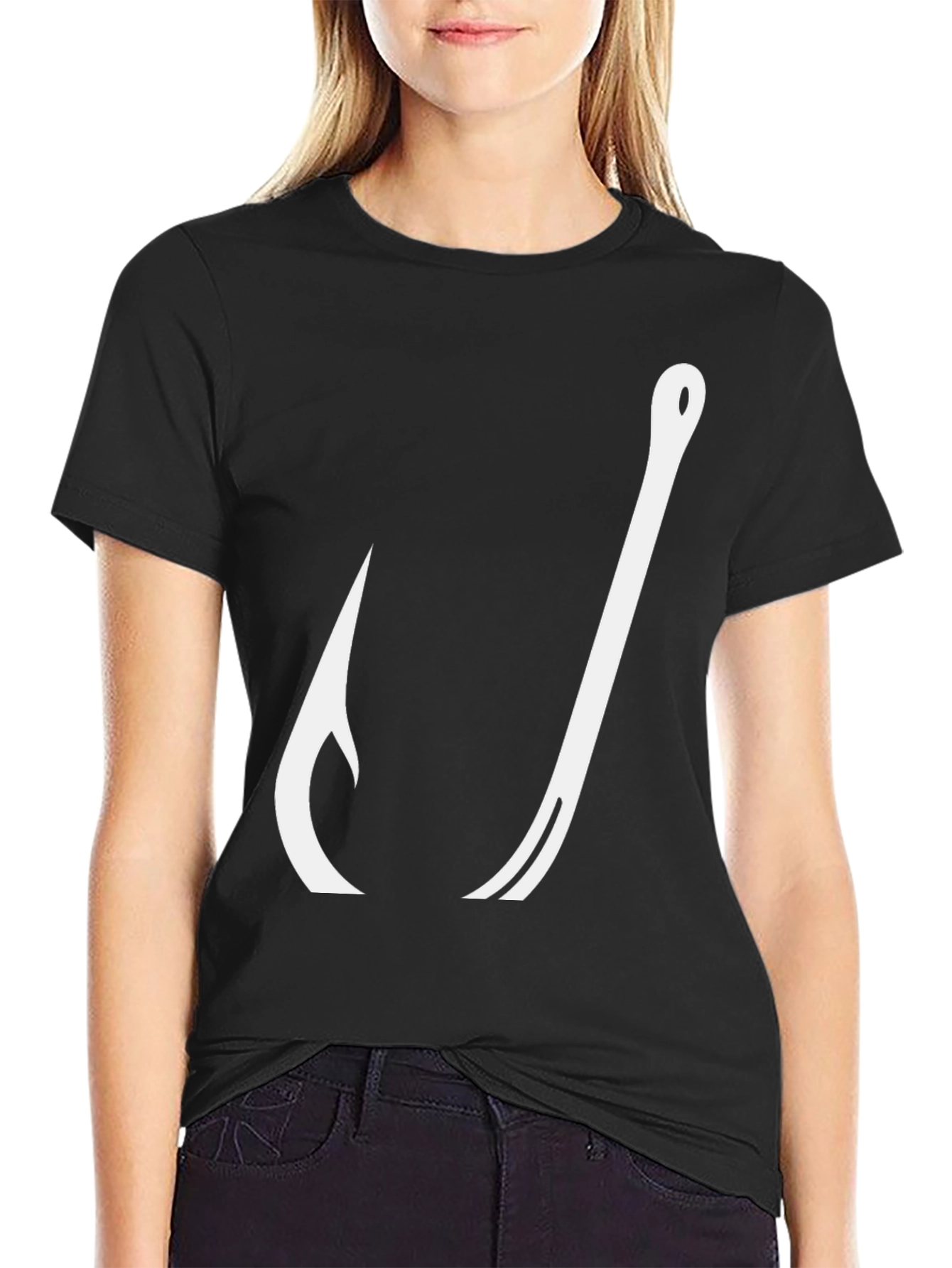 Mens Black Fishing Hook Graphic T-Shirt