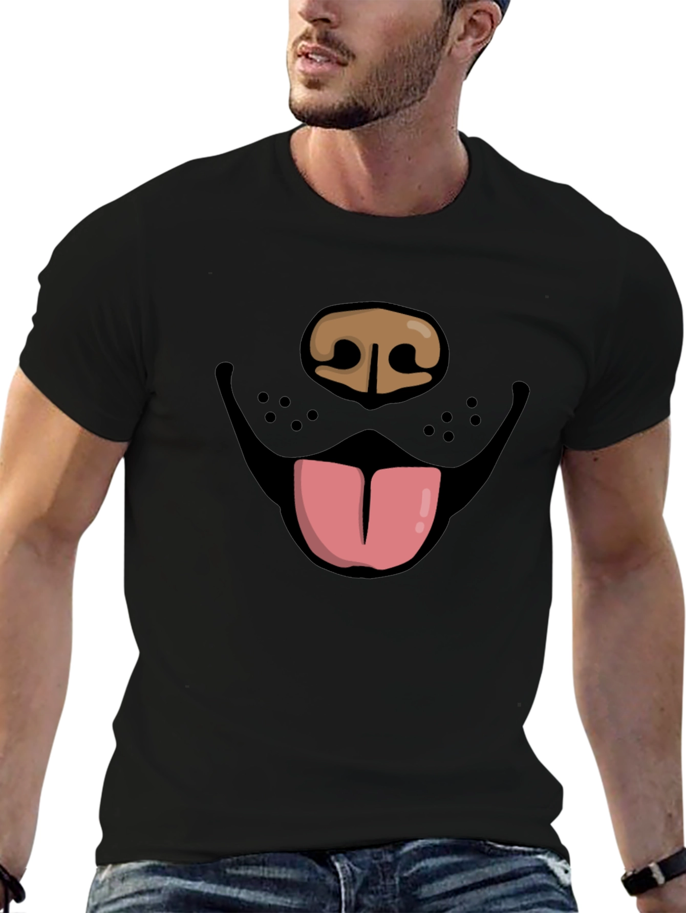 Funny Dog Face Graphic Black T-Shirt