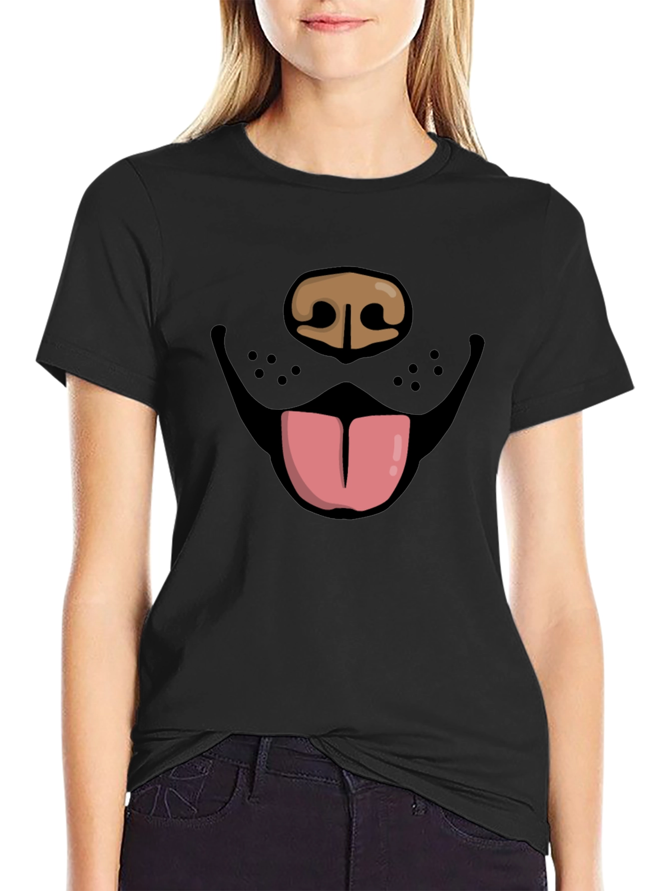 Funny Dog Face Graphic Black T-Shirt