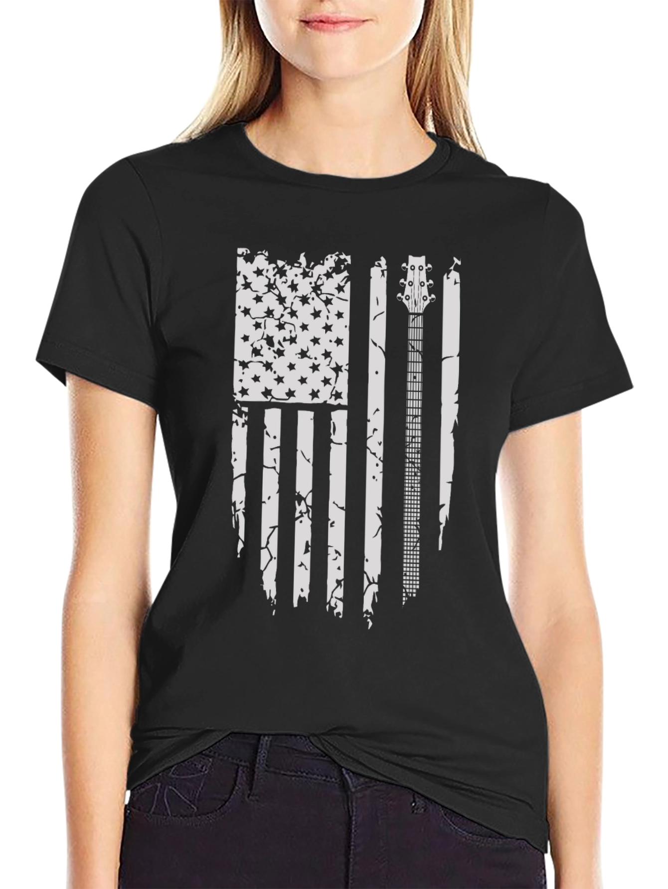 Distressed American Flag Guitar T-Shirt