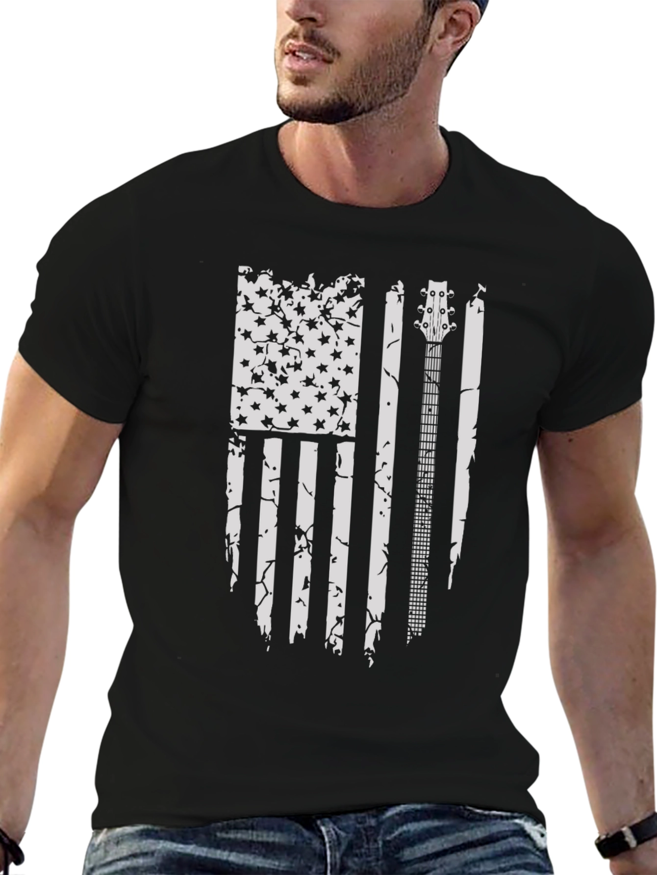 Distressed American Flag Guitar T-Shirt