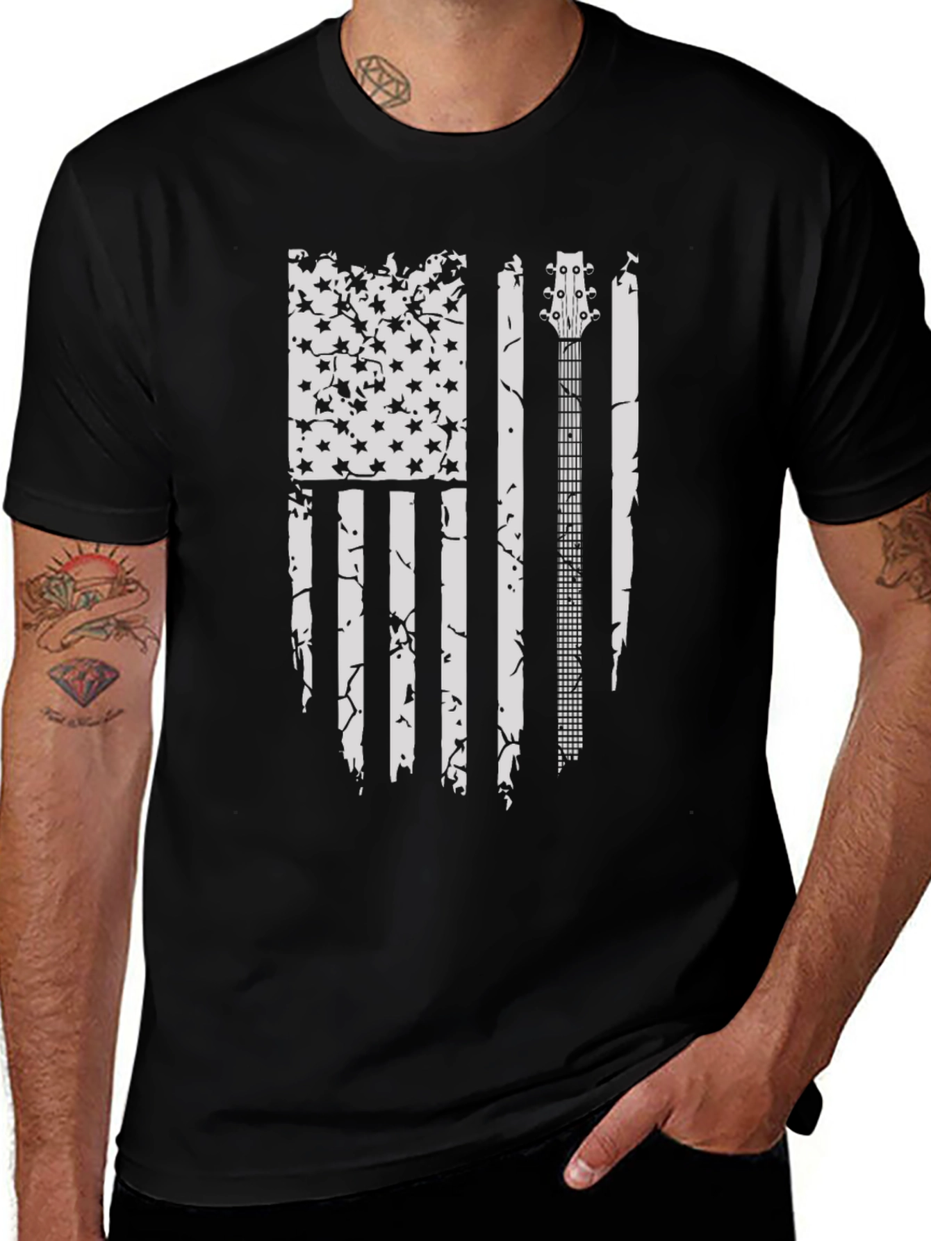 Distressed American Flag Guitar T-Shirt
