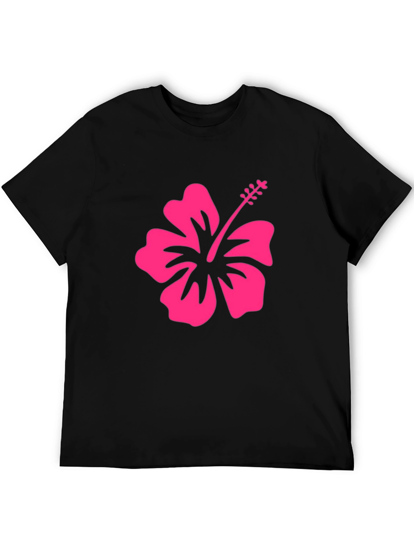 Black T-Shirt with Pink Hibiscus Flower Graphic