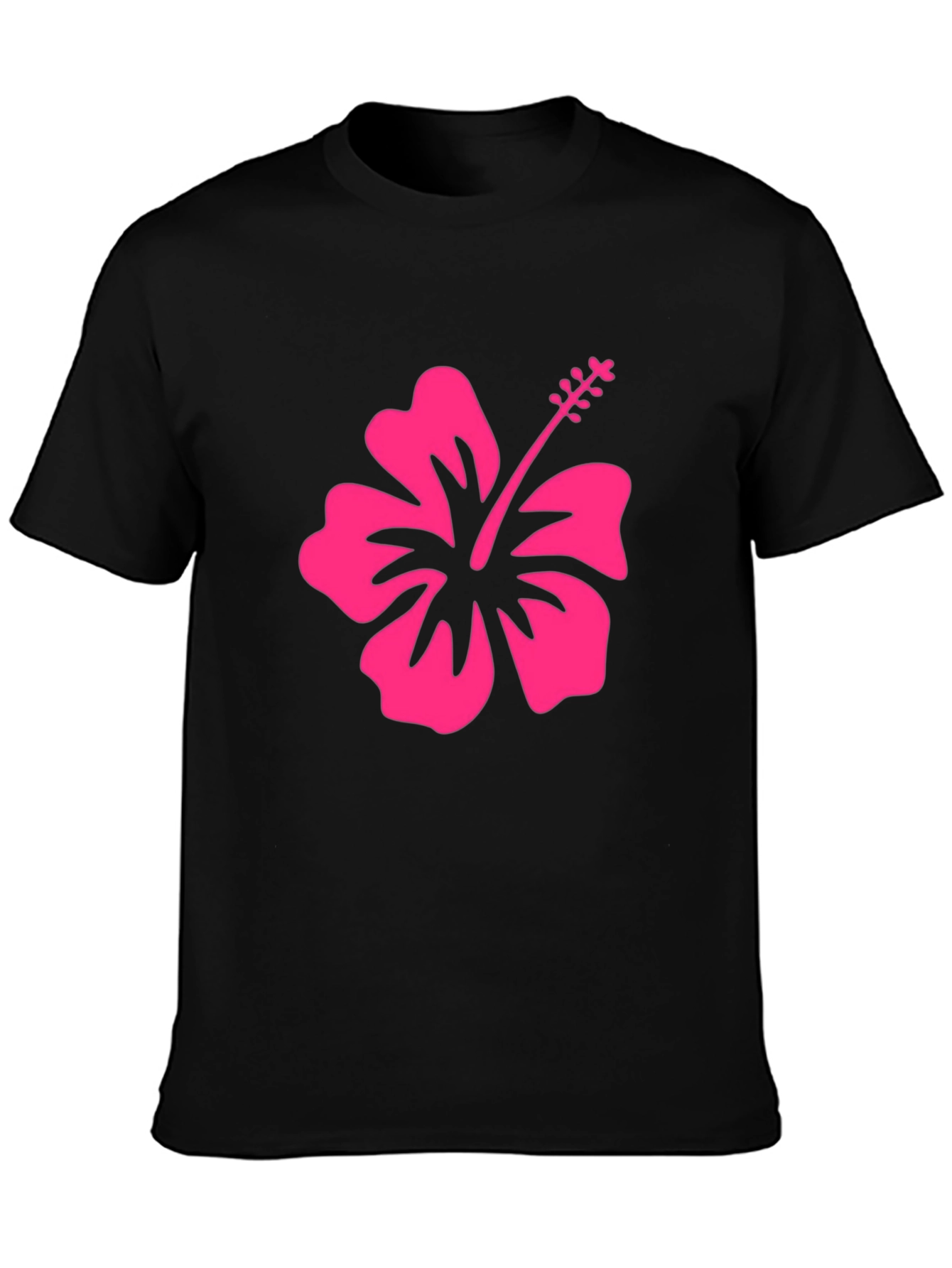 Black T-Shirt with Pink Hibiscus Flower Graphic