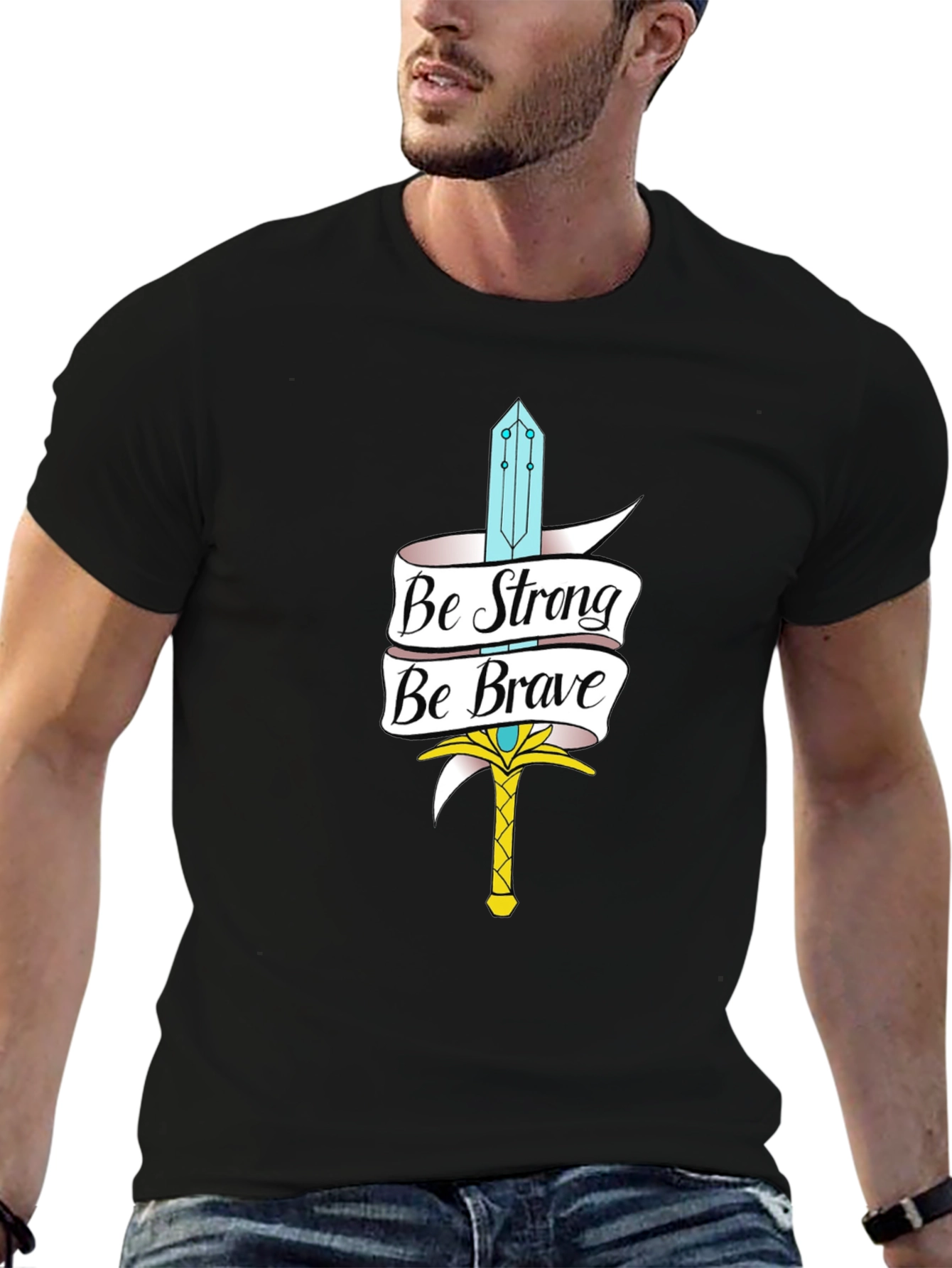 Be Strong Be Brave Sword Graphic Black Tee