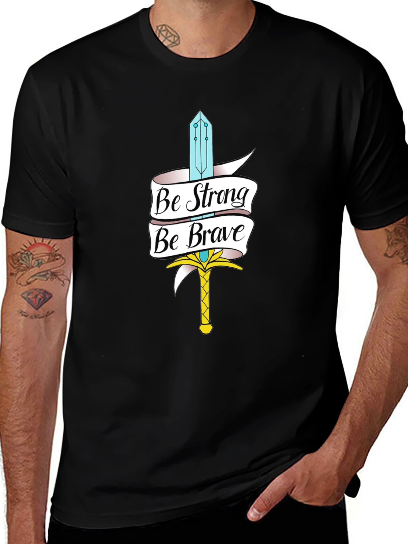 Be Strong Be Brave Sword Graphic Black Tee